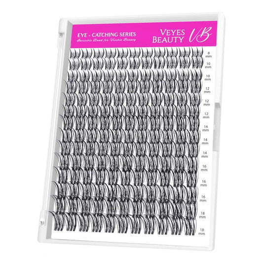 VEYESBEAUTY Lash Clusters Individual Eyelash Extensions Thin & Invisible Band DIY False Eyelashes for Self-application Eye-Catching Series Wispy Lash Tray, Flutter 8-18mm Mixed Length