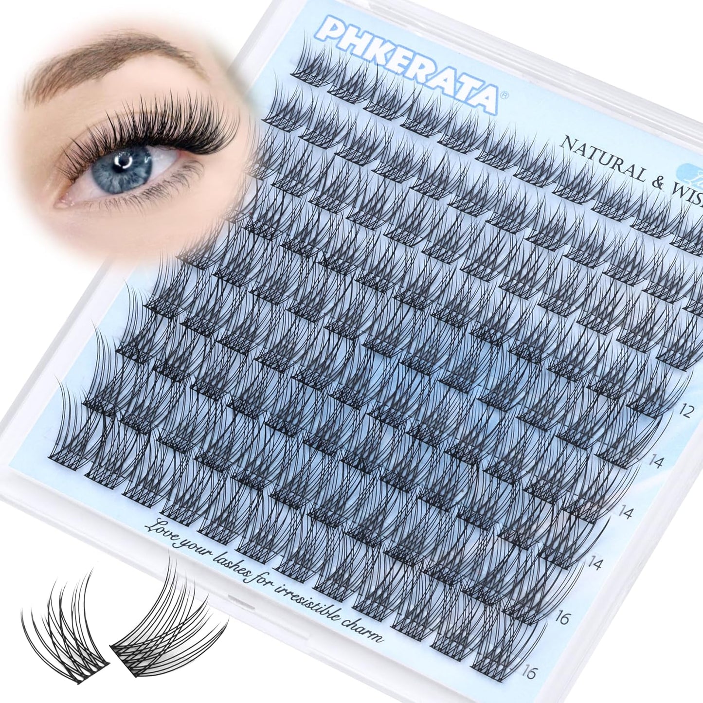 Wispy Lash Clusters - 12-14-16mm Natural Eyelash Extensions for Soft, Fluttery Look | 110 Pcs Ultra-Thin Band