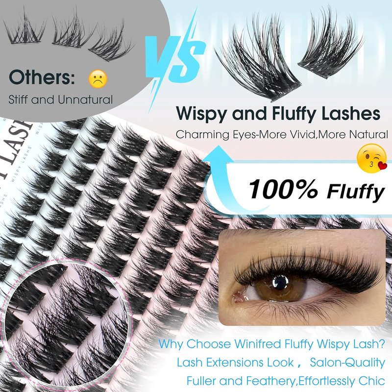 Natural Eyelash Clusters - Wispy Fluffy Light Volume Lash Extensions | DIY 10-16mm Thin Band
