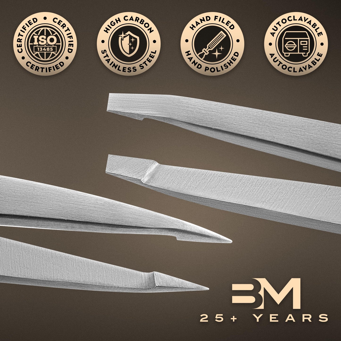 By MILLY Precision Tweezers Set | Slanted and Pointed Tip Tweezers Kit | High Carbon Stainless Steel | Aligned & Hand-Filed Tweezer Set Professional | Hair Removal & Eyebrow Tweezer Set | Silver
