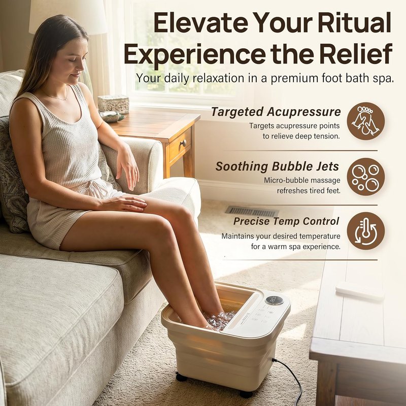 Collapsible Foot Spa Bath Massager - Heated Foot Bath with Remote Control & Detachable Rollers | Foldable Soaking Tub for Home Pedicure