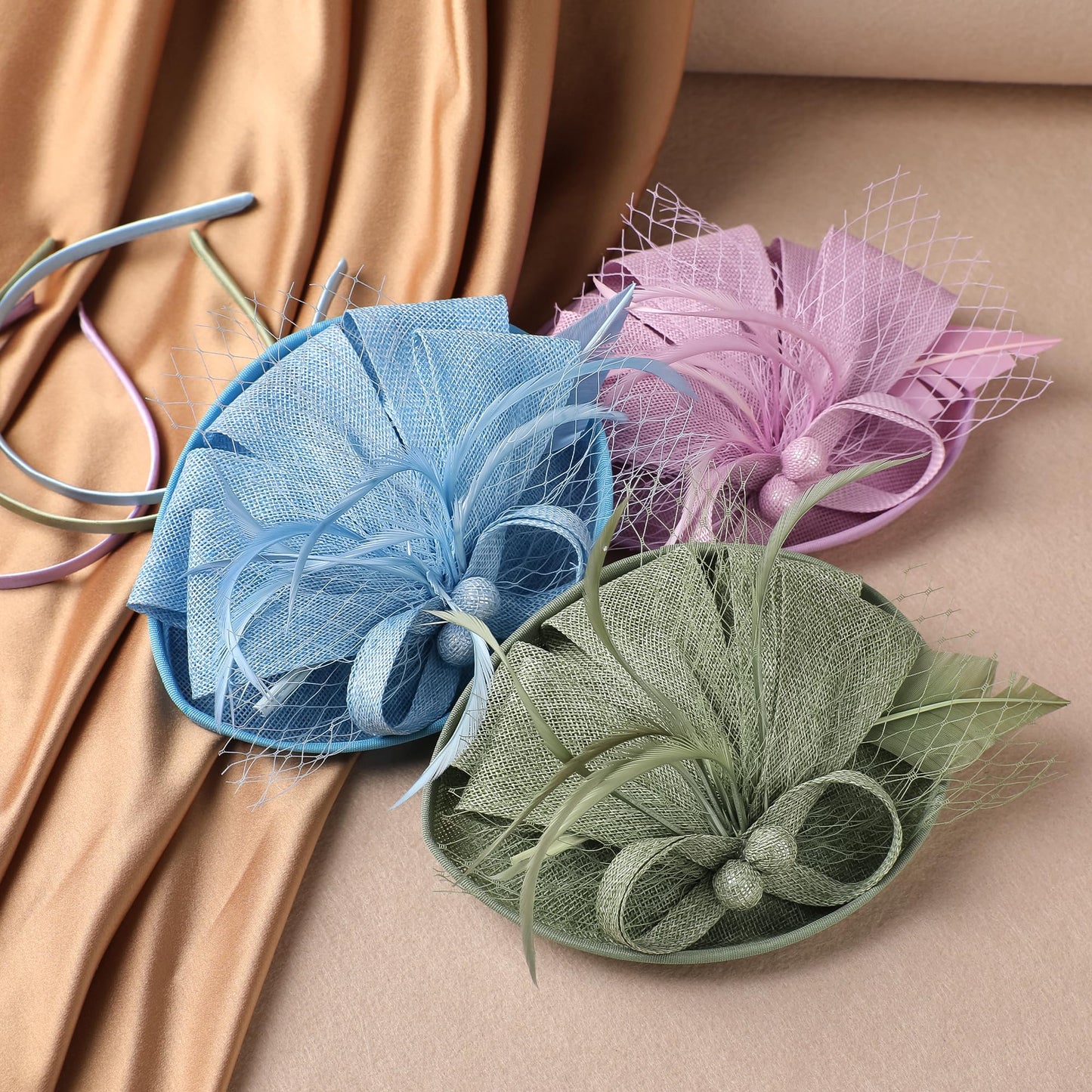 Zinniday Green Tea Party Hat - 1920s 50s Kentucky Hats Girl Victoria Feather Derby Fascinators with Veil Church Halloween Renaissance Masquerade Dress Up for Women, 7.87x5.9inch