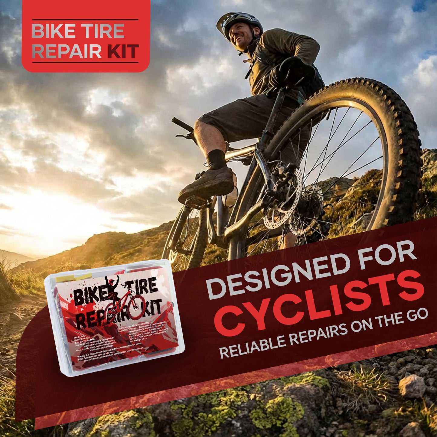 60Pics Bike Tire Repair Kit,Bicycle Inner Tube Patch Kit with Patches and Tire Levers ,Tubeless Tire Repair Rubber Nail with Box and Screwdriver,Convenient Kit for Mountain or Road Bike, Motorcycle