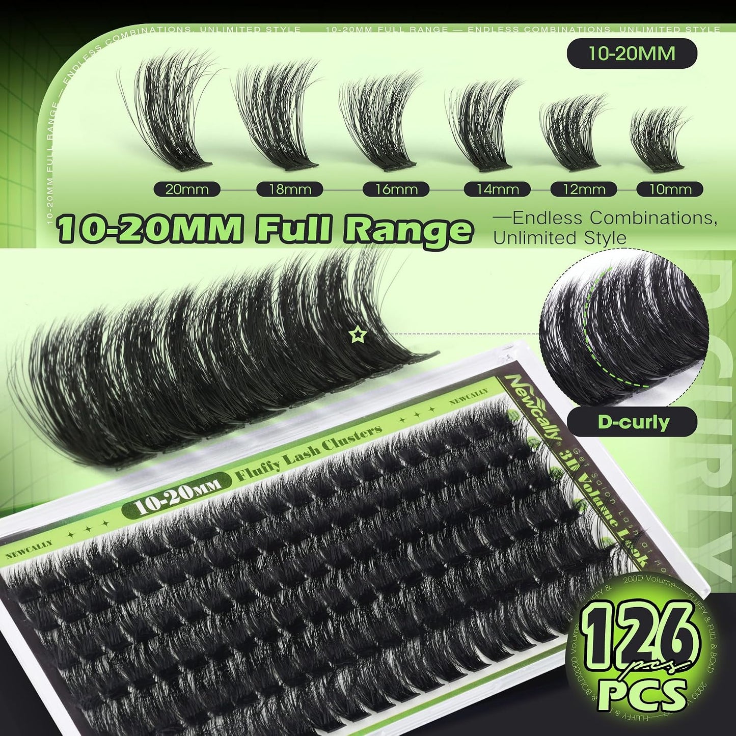 Fluffy Volume Eyelash Clusters - 200D D-Curly Thick Extensions | 10-20MM Easy Application