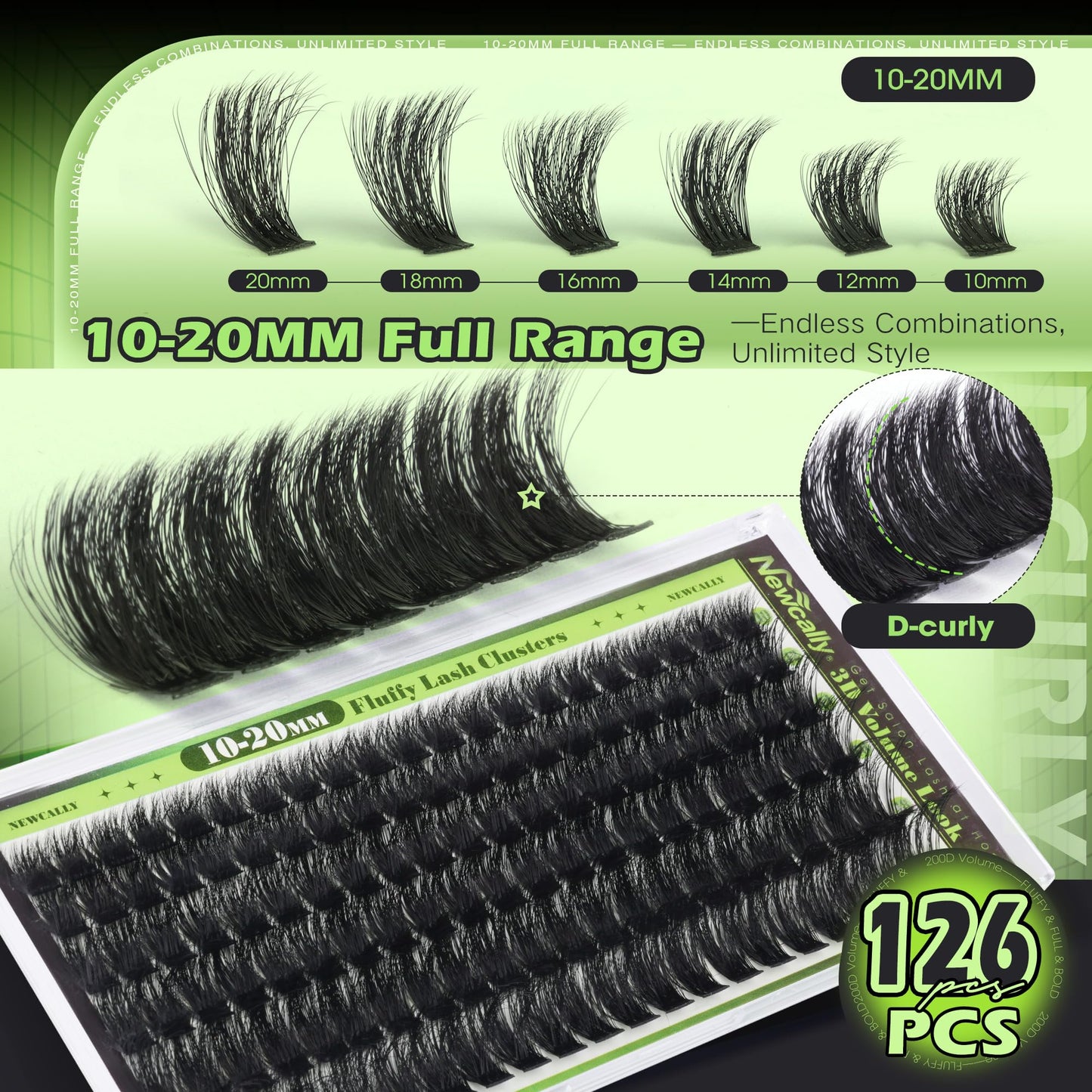 200D Lash Clusters Fluffy Volume Eyelash Clusters Long 10-20MM Lash Extension D-curly Thick Cluster Eyelash Extensions Individual Lashes Easy Application by Newcally