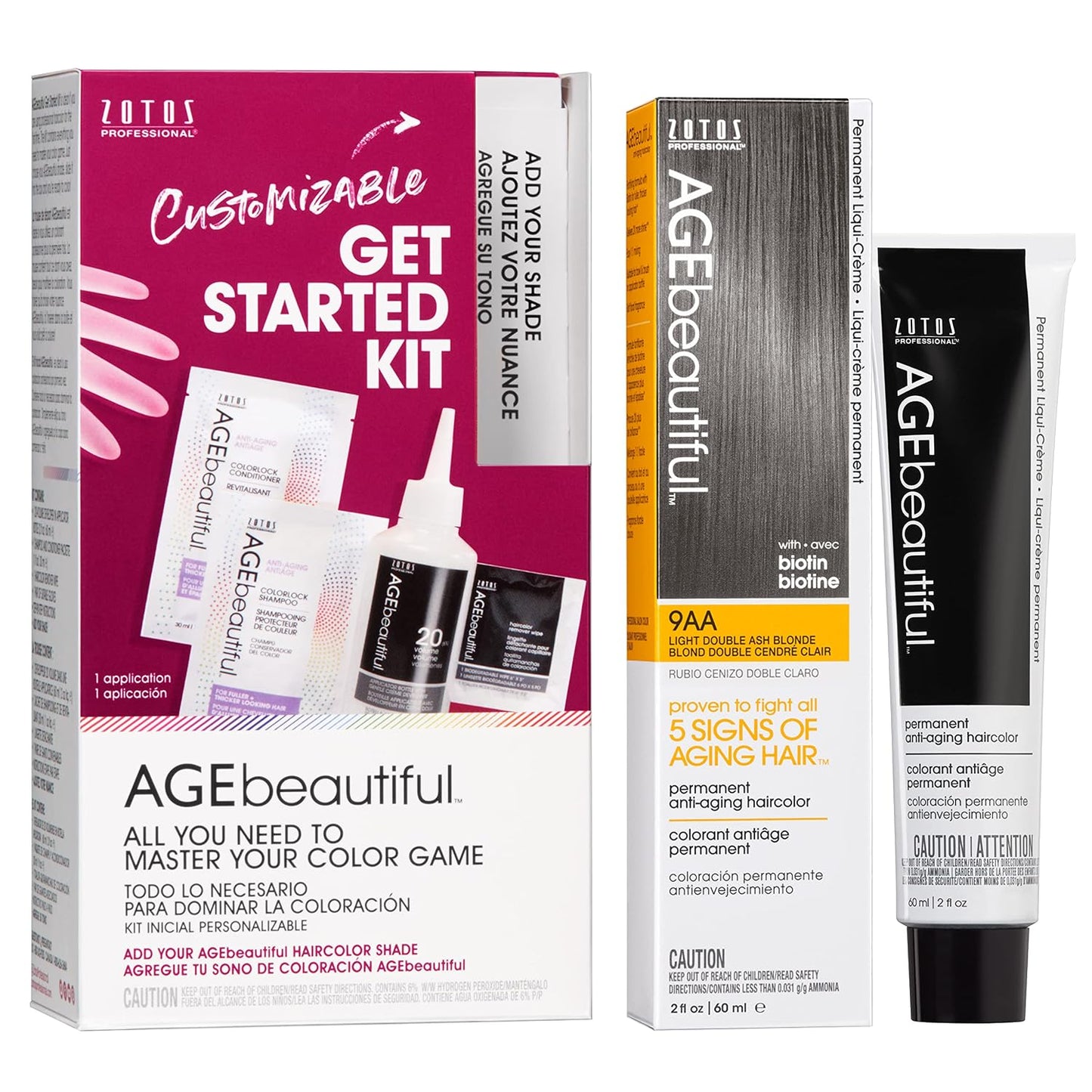 AGE Beautiful Permanent Hair Color Cream - 100% Gray Coverage Hair Dye with Biotin for Fuller, Thicker Hair | Professional Salon Quality