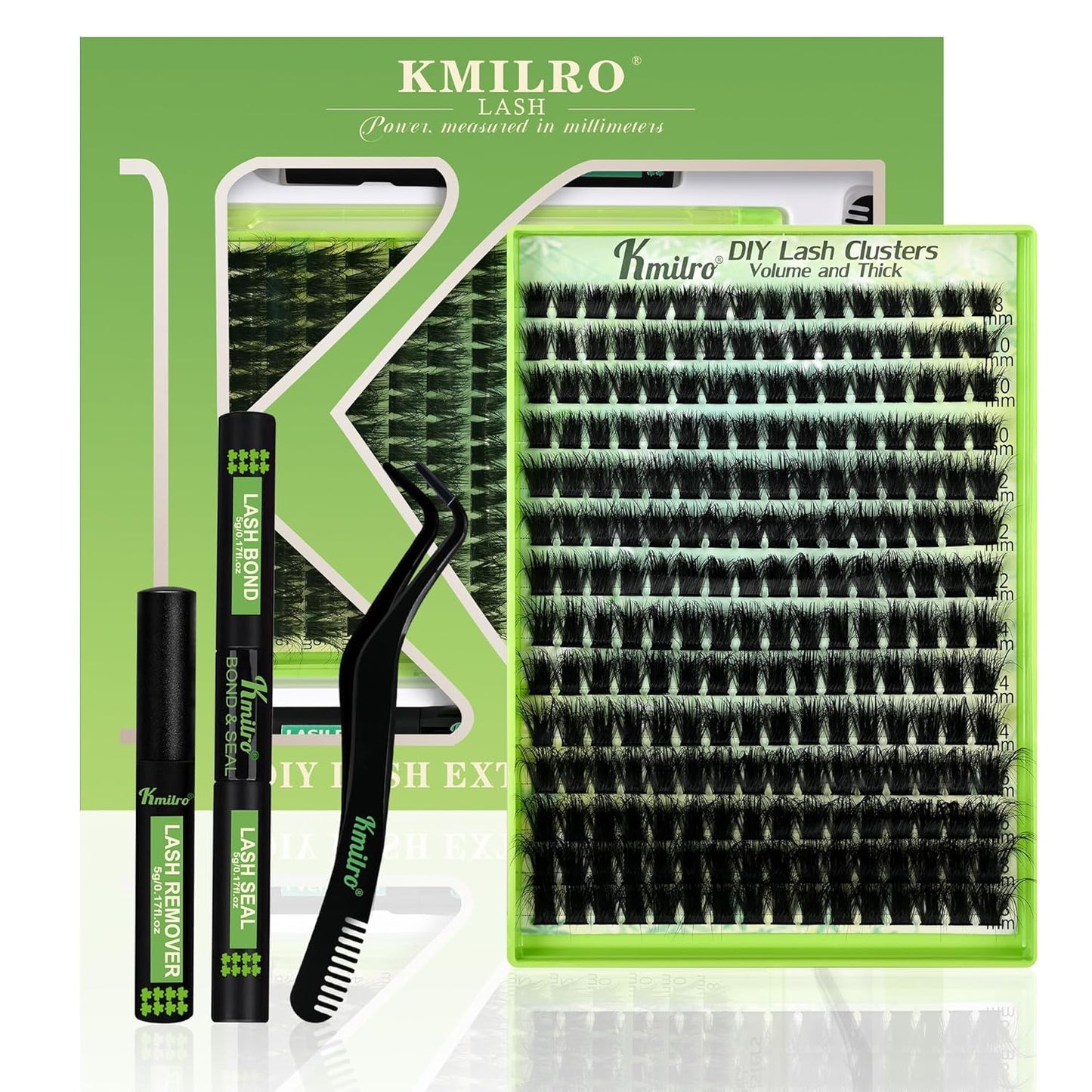 Kmilro Lash Clusters Kit - 224Pcs Volume Eyelash Extensions, 8-18mm Soft Wispy Individual Lashes | Ultra-Thin Black Band