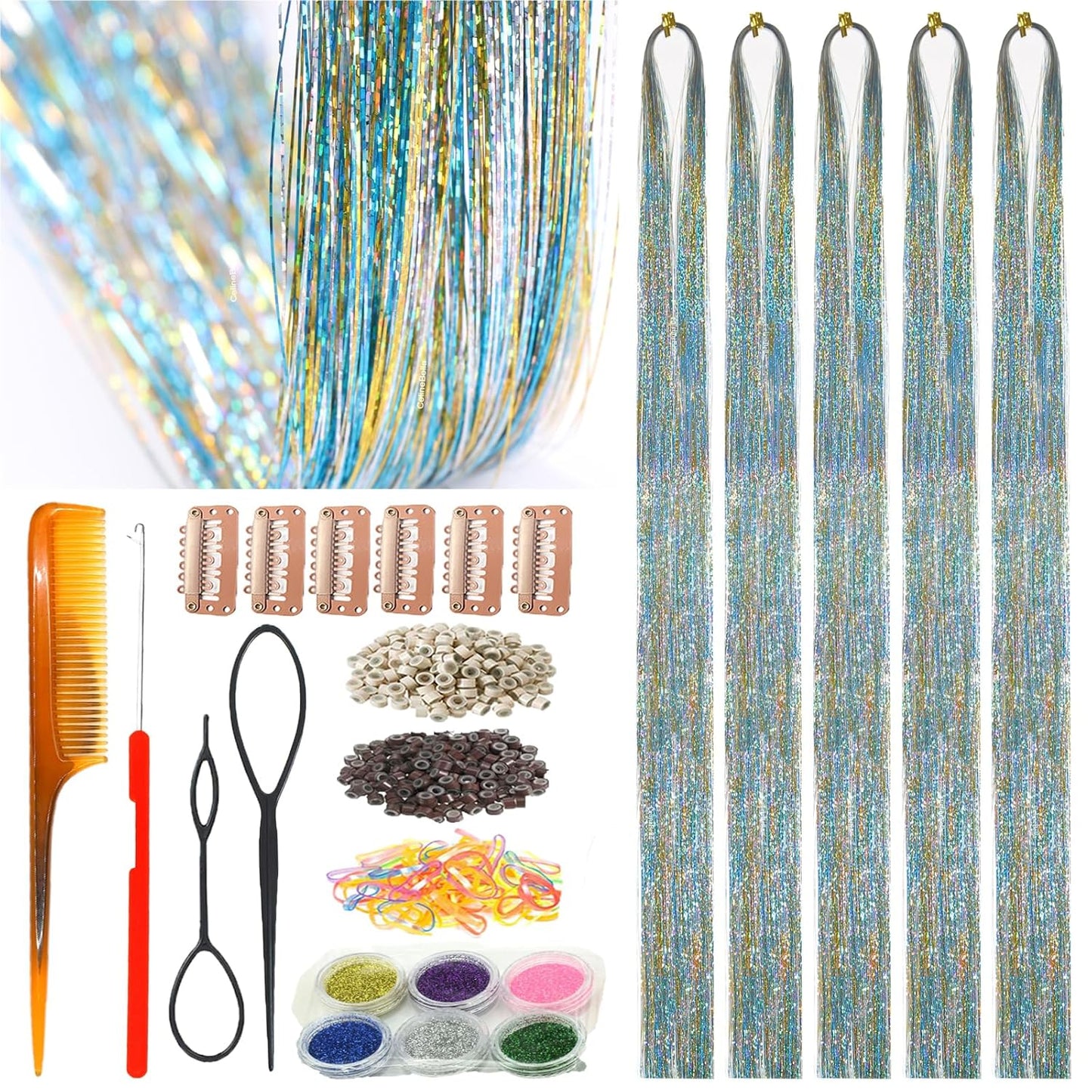 CelineBella Hair Tinsel - Emerald Green 48-Inch Glitter Strands | Sparkling Highlights for Parties & Cosplay