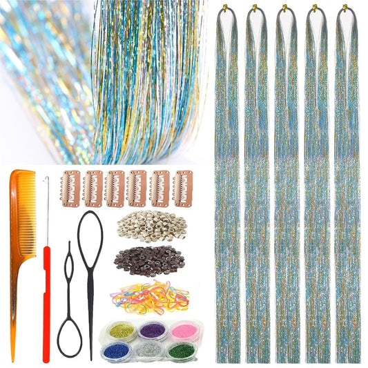 Gold Turquoise Hair Tinsel - Ice Crystal Effect, 48 Inch, 1250 Strands | Heat Resistant Sparkling Glitter for Women Party Cosplay