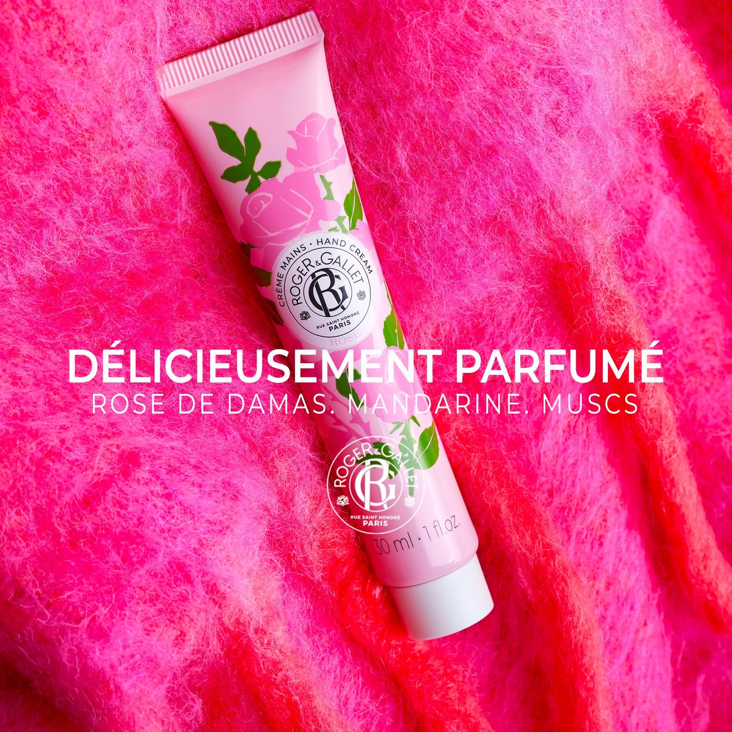 ROGER & GALLET Hand & Nail Cream, Hydrating Moisturizer for Dry Skin & Cuticles with Shea Butter & Almond Oil, Non-Greasy Formula (Rose | 1 oz)