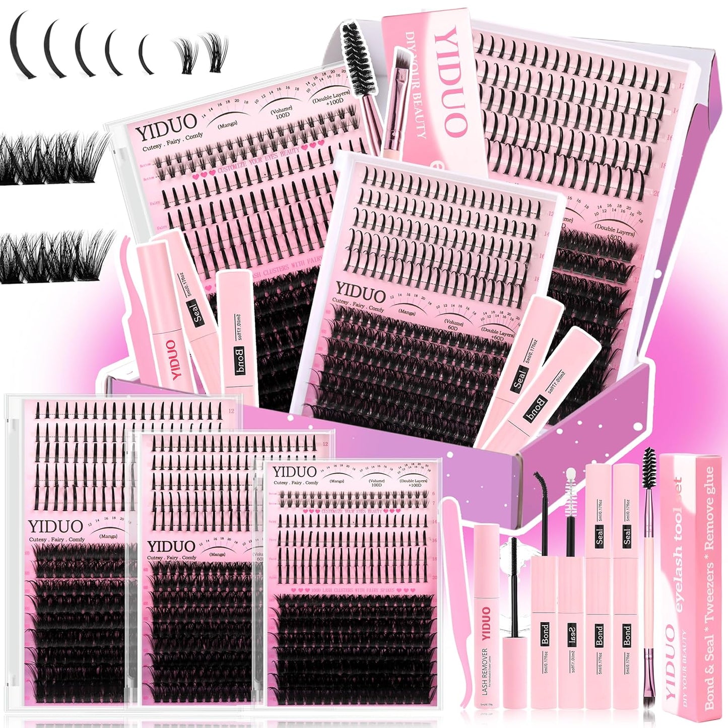 Lash Clusters Kit - 770 Pcs Faux Mink Volume Extensions | 5 Styles for DIY Home Use