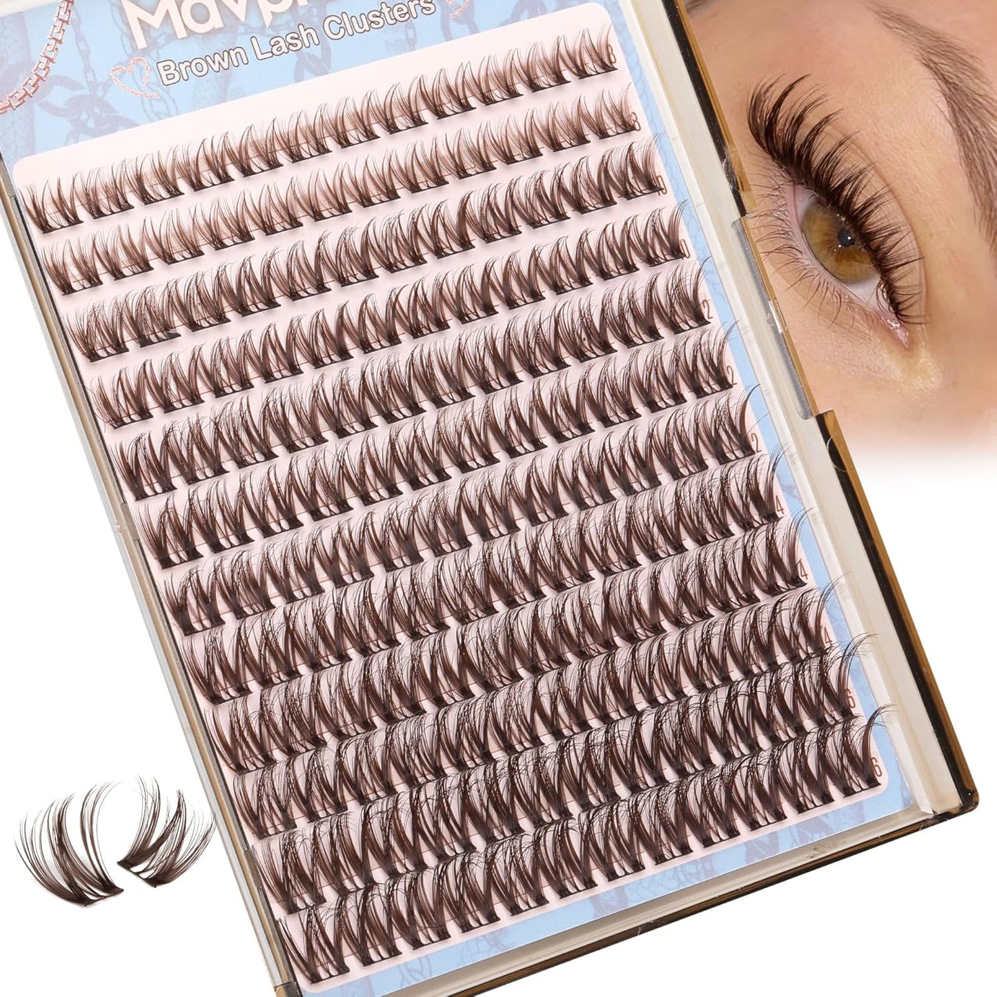 Anime Cluster Lashes - Brown Wispy Eyelash Extensions | C-Curly Spiky Manga DIY Pack (108 Pcs, 10-16MM)