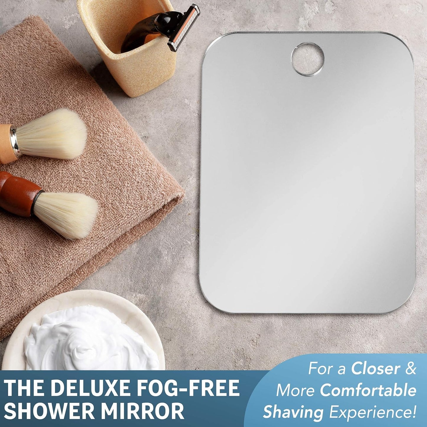 Deluxe Anti-Fog Shaving Mirror - Fogless Bathroom Shower Mirror with Handheld Option | Includes Removable Adhesive Hook