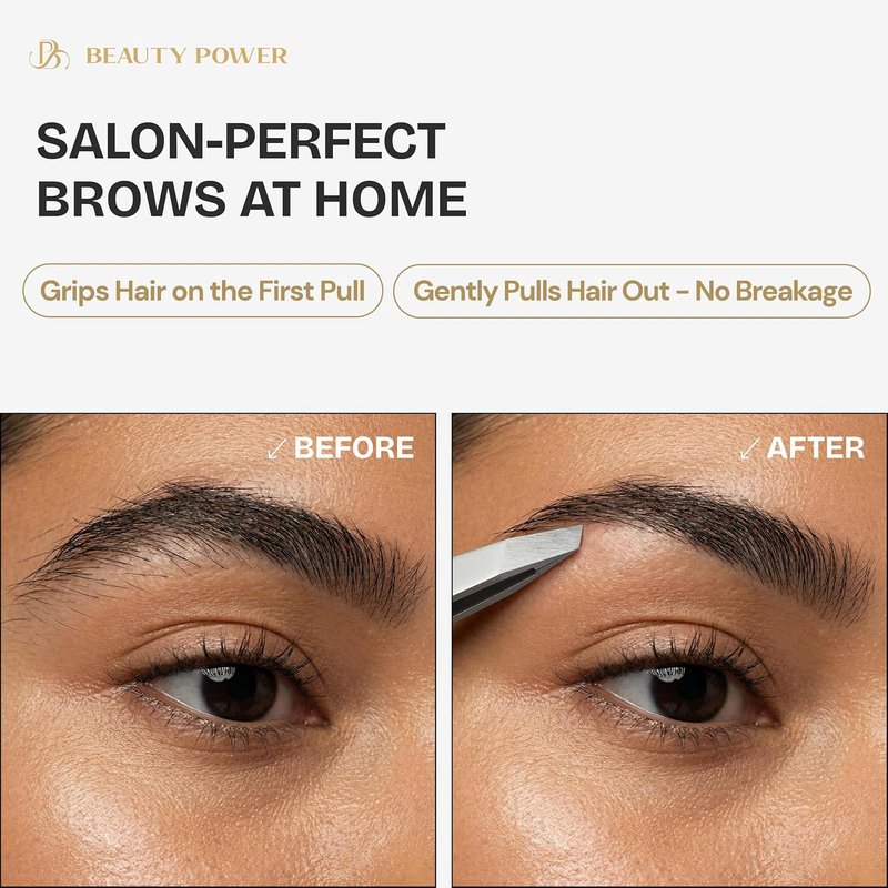 Professional Slant Tweezers - Ultra Precision German Stainless Steel for Eyebrow & Facial Hair Removal | Durable Gray Case