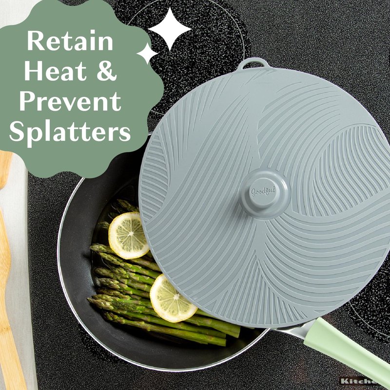 Goodful Universal Silicone Lids for Pots and Pans, Heat Safe, Reusable Suction Seal Covers for Bowls, Pots, Cups- Food Grade, Dishwasher Safe, 3 Piece, Gray, Green and Sage