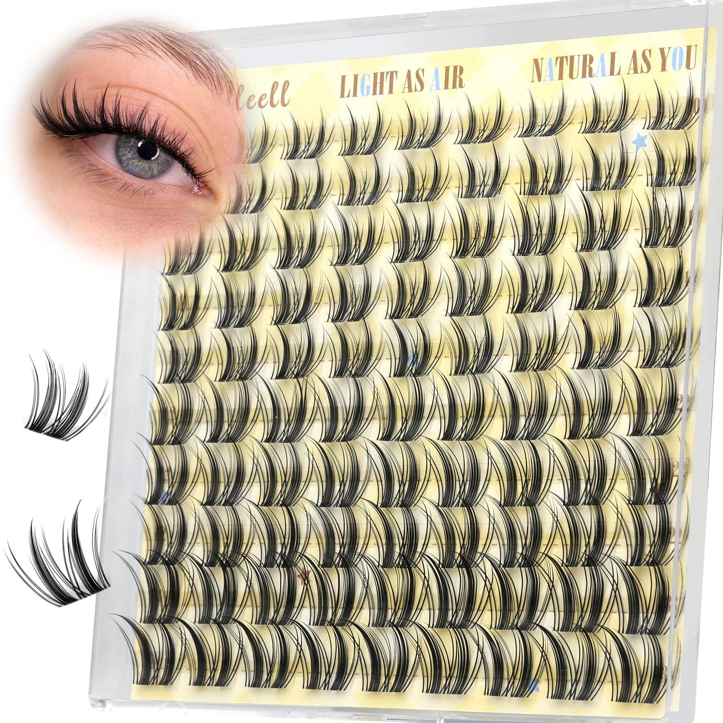 Pleell Lash Clusters Wispy Eyelash Clusters 10/11/12/13MM CC-Curly Natural Cluster Eyelash Extensions Bunny Lashes Clusters with Invisible Band Manga Lash Extensions Pestañas Postizas Naturales