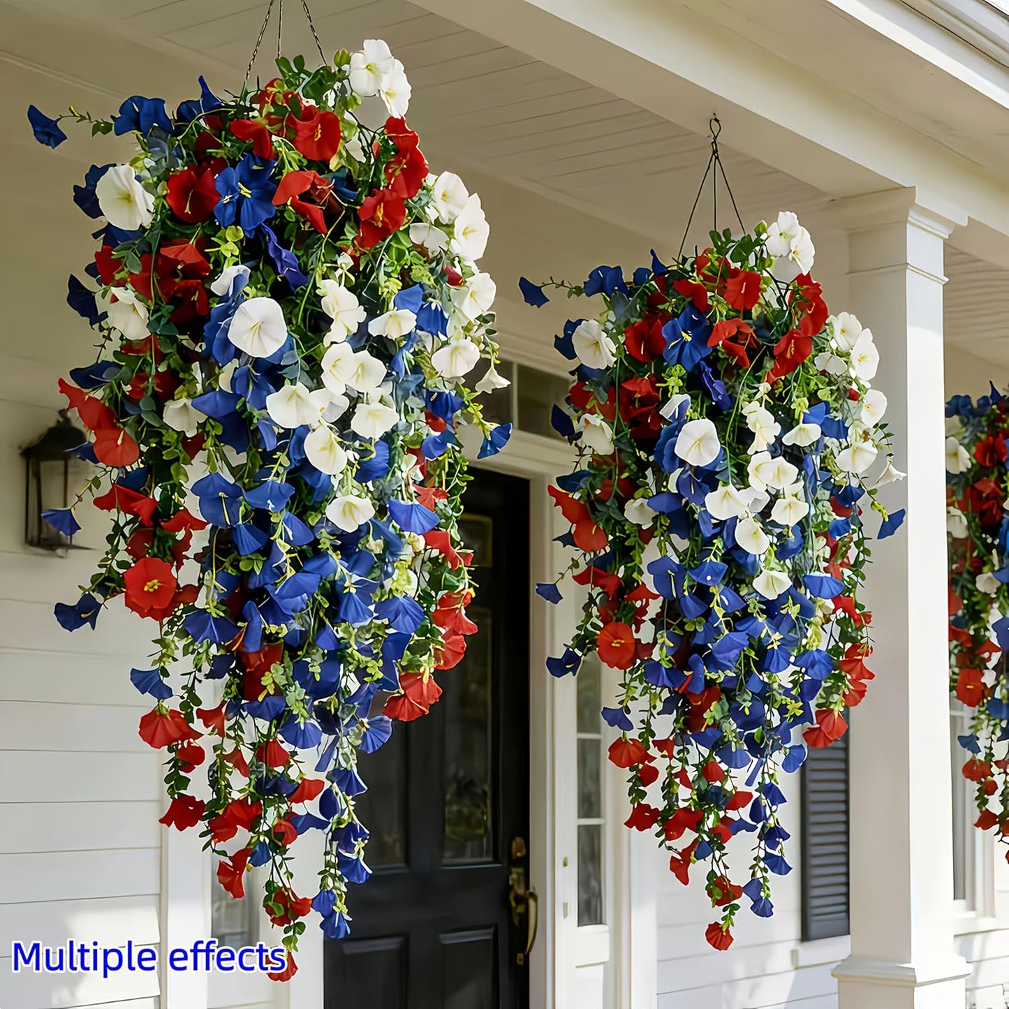 Patriotic Hanging Artificial Flowers - 3-Piece Red, White & Blue Floral Baskets | 4th of July & Memorial Day Outdoor Decor