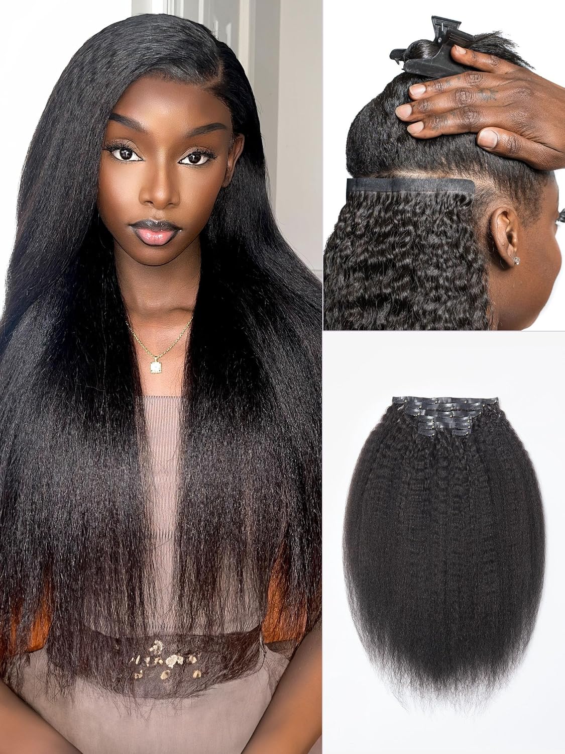 Invisible Yaki Straight Clip-In Hair Extensions - Real Human Hair, 18 Inch, 220g, 12 Pcs for Daily & Special Occasions