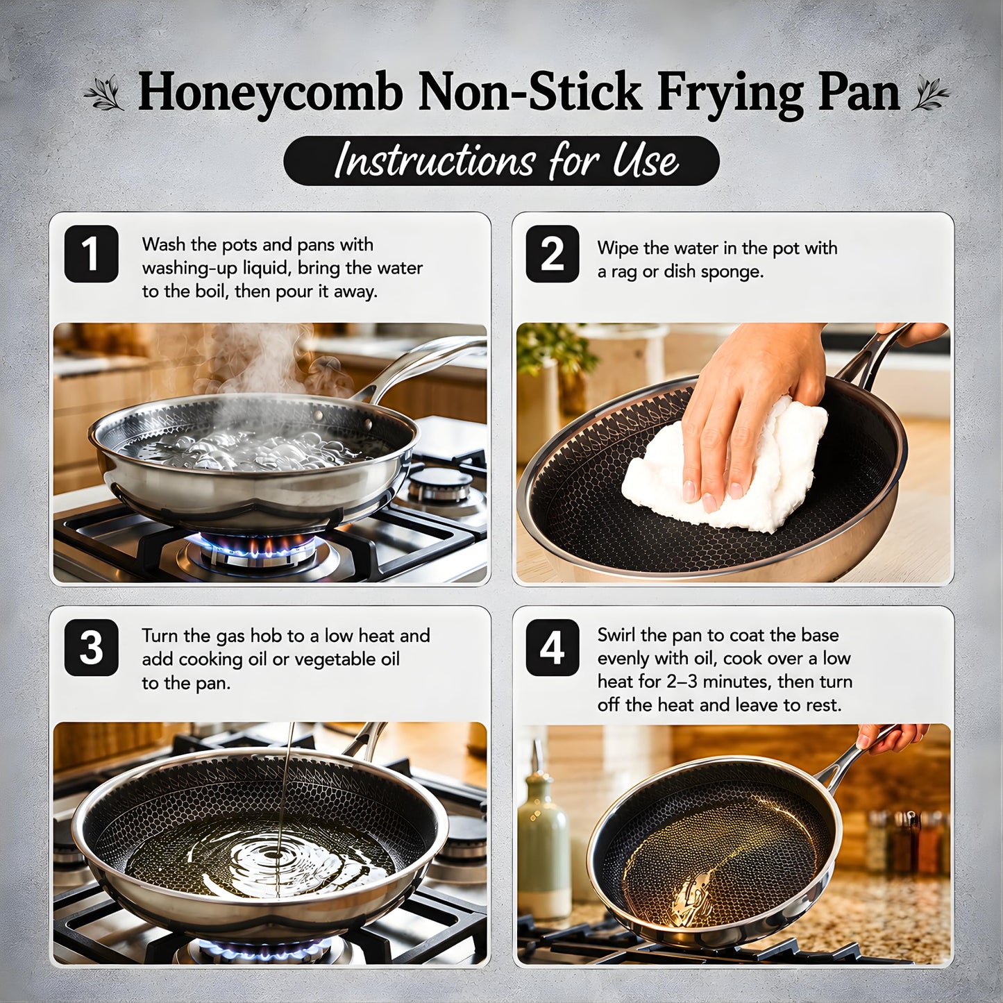 Nonstick Frying Pan 12 Inch with Lid, Stainless Steel Honeycomb Nonstick Skillet, Tri-Ply PFAS Free Cookware, Induction Fry Pan, Oven & Dishwasher Safe, Compatible with All Cooktops