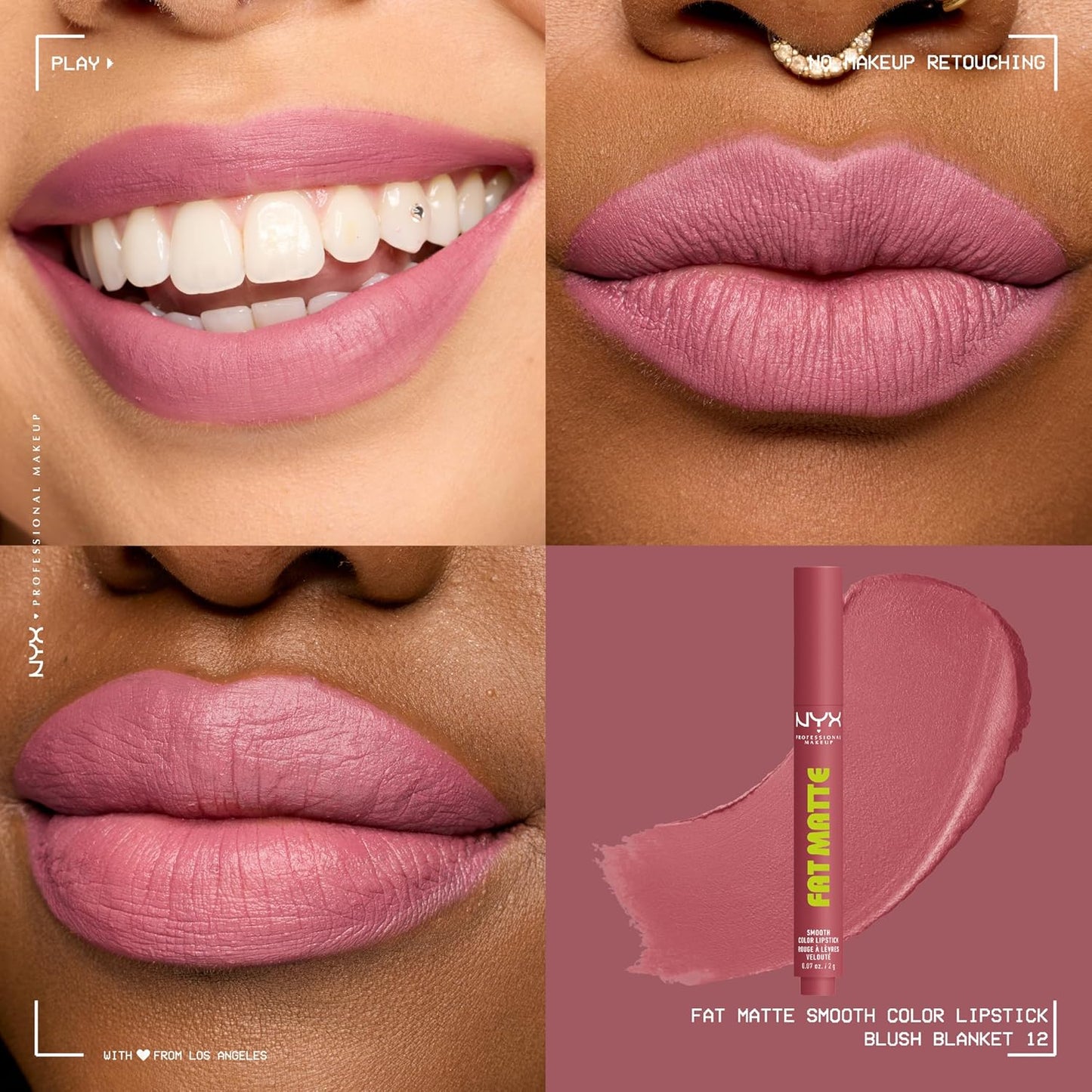 NYX Fat Matte Lipstick - Pigmented, Smoothing & Non-Drying Lip Crayon | Long-Lasting Vegan Makeup - Blush Blanket (Mauve)
