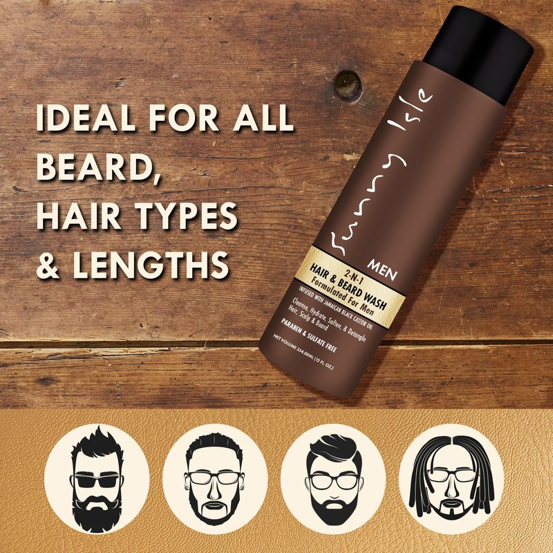 Sunny Isle Jamaican Black Castor Oil 2-in-1 Hair & Beard Wash - Cleanses, Hydrates, Sulfate Free - 12oz