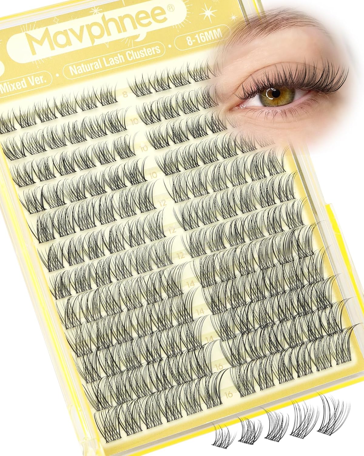 Natural Cluster Eyelash Extensions - Short Lash Clusters 8-10-12MM | CC-Curly Wispy Individual Lashes, 144 Pcs