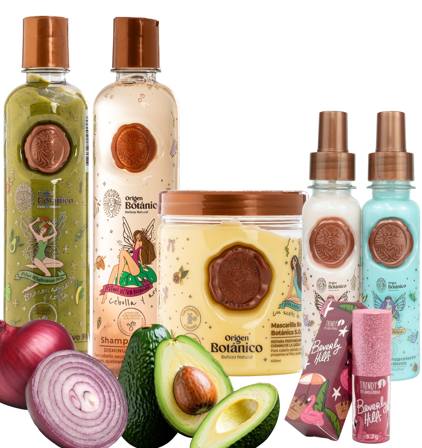 Ritual Botánico Onion Shampoo con Aceite de Argan + Intensive Plex Treatment + Botanical Bomb Mask + DUO Termoprotector – Smoothing Natural Shine & Strength for All Hair Types (KIT 5 + GIF)