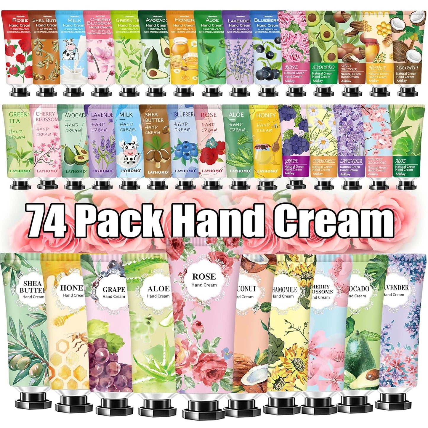 Hand Cream Gift Set - 74 Pack Natural Plant Lotion for Dry Cracked Hands | Perfect for Women, Mothers Day & Teacher Appreciation