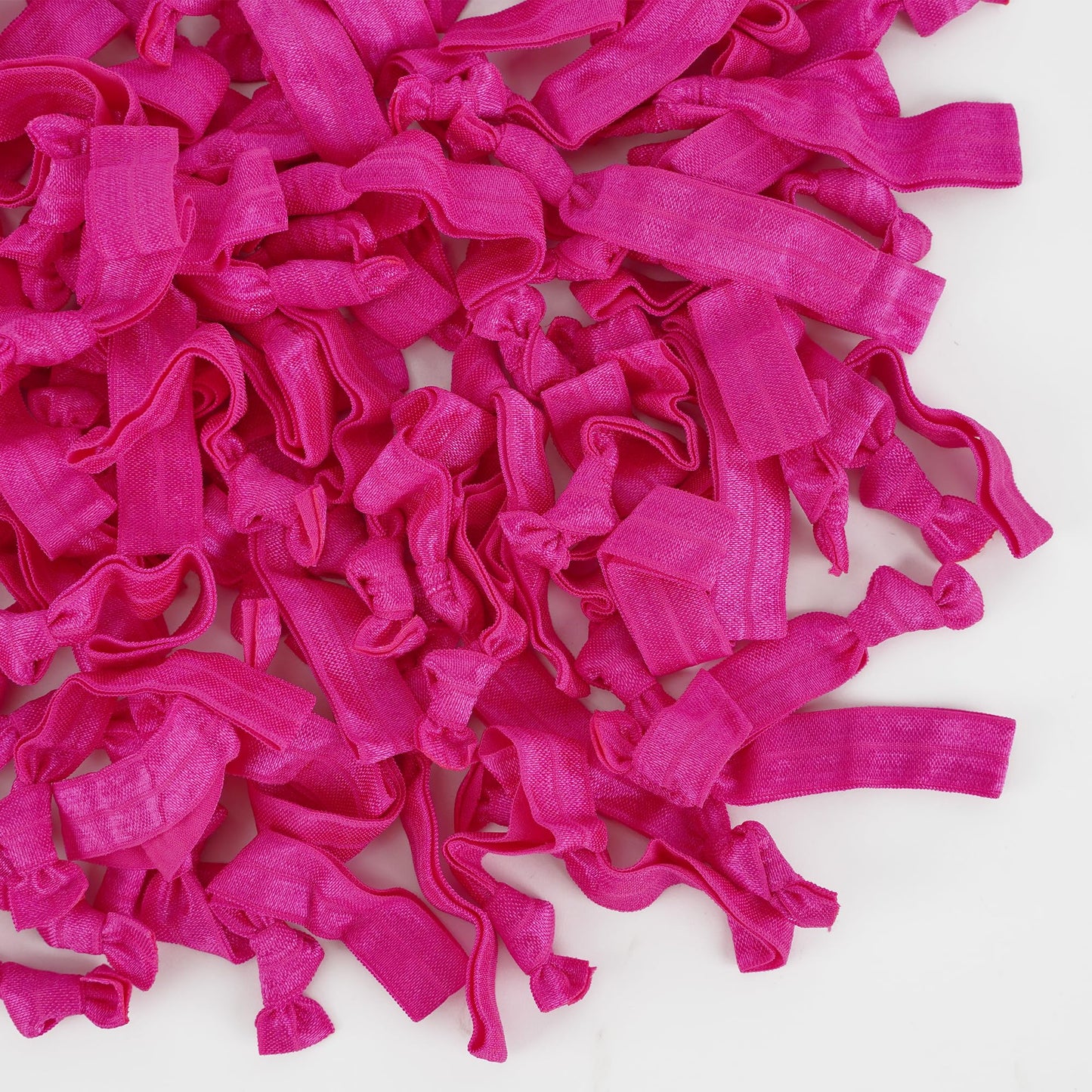 MEEDEE Fuchsia Pink Hair Ties for Women - No Crease, Soft Knotted Ribbon Ties for Damage-Free Ponytails, Yoga-Friendly Elastic Bracelets (Pack of 100)