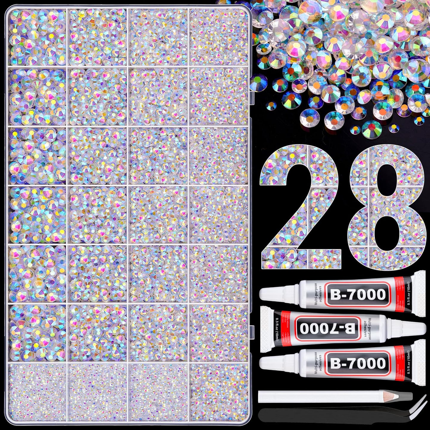 BELLEBOOST Jelly Rhinestones Bedazzling Kit - 45000 Pcs, 40 Colors, 3mm Flatback Gems for Crafting | Includes 3 Pcs B7000 Glue