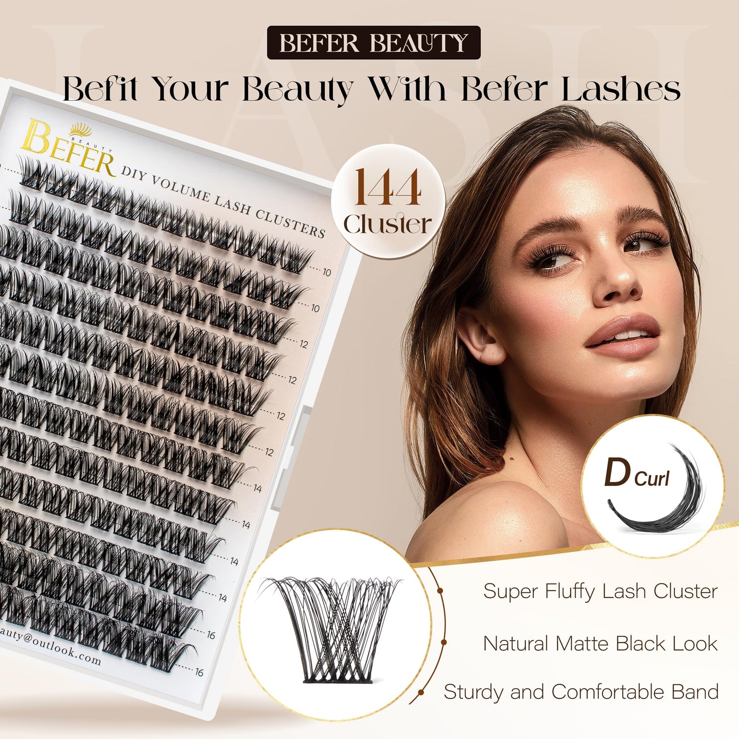 BEFER D Curl Lash Clusters Fluffy Lashes Extensions-Radiance FD03