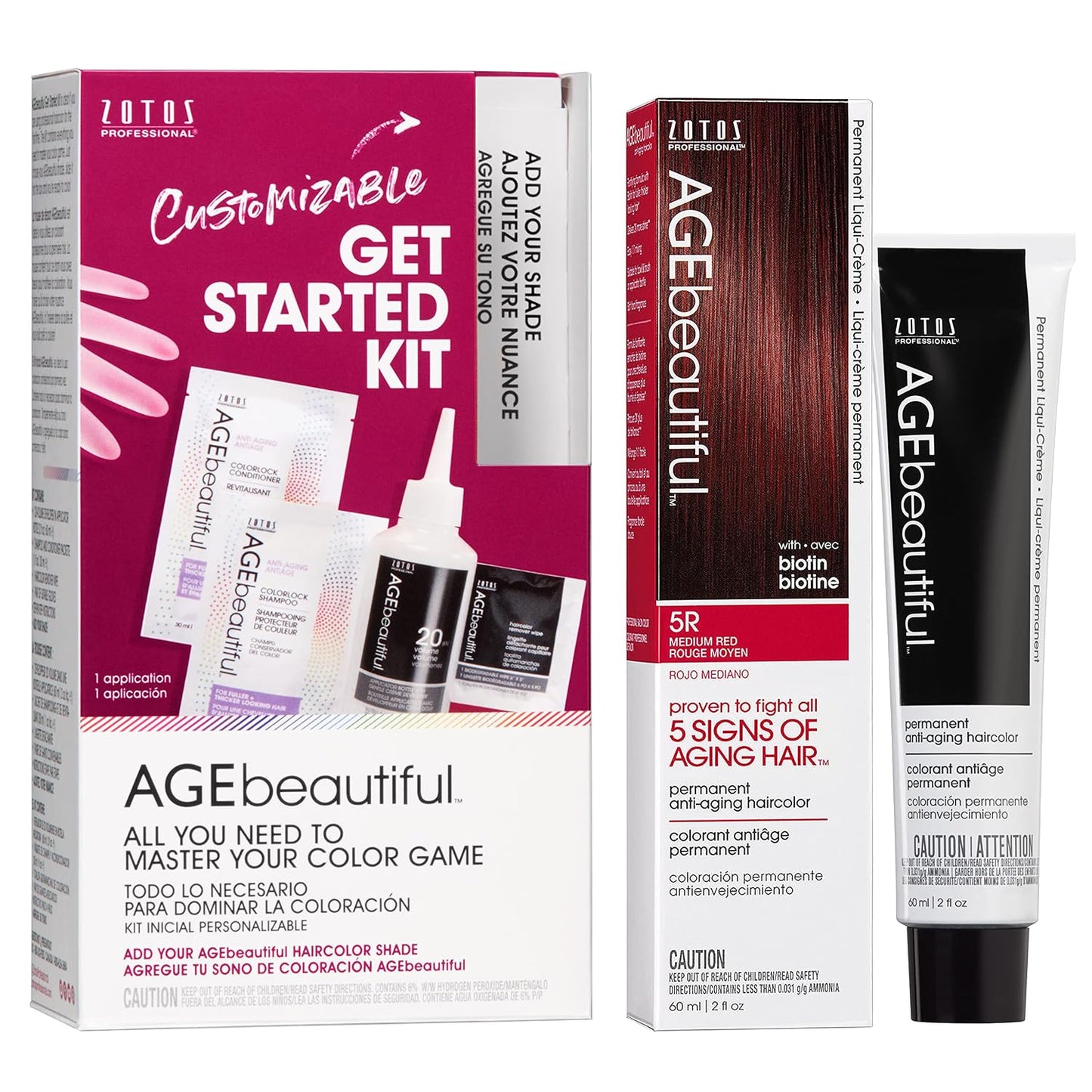 AGE Beautiful Permanent Hair Color Cream - 100% Gray Coverage Hair Dye with Biotin for Fuller, Thicker Hair | Professional Salon Quality