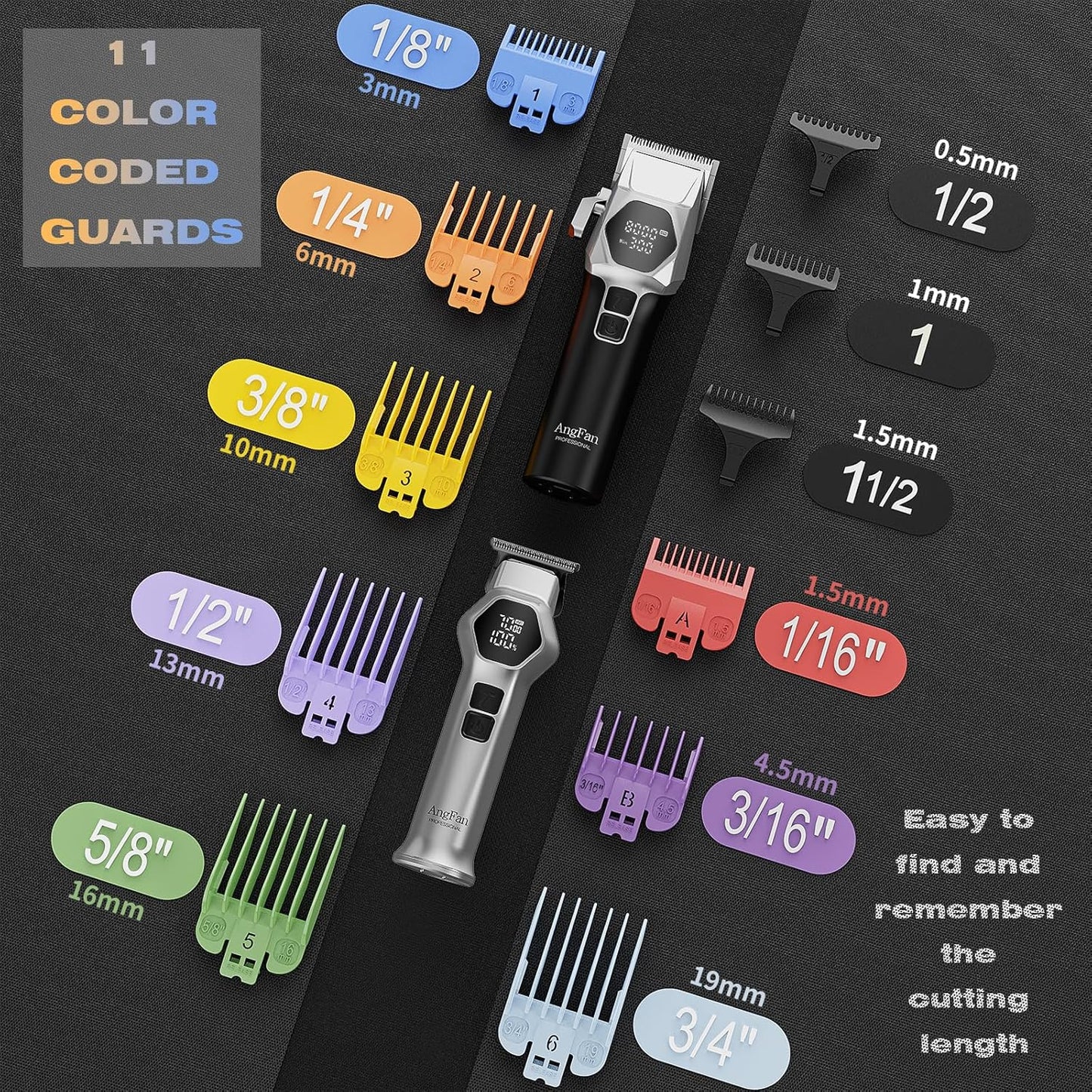 Professional Hair Clippers for Men - 8000RPM Brushless Motor & 440C Steel Blades | Cordless Barber Clippers & Trimmer Set for Fade Designs
