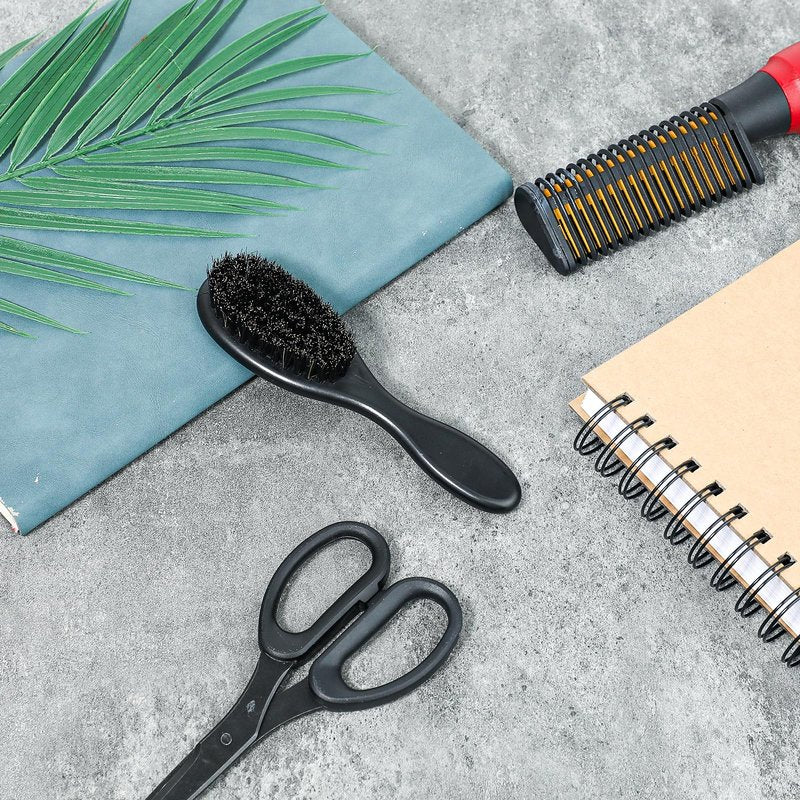 Mozeat Lens Hair Brush, 2 PCS Natural Boar Bristle, ABS Handle Professional Barber Brush for Detangling, Smoothing, Restores Shine, Beard Brush for Men