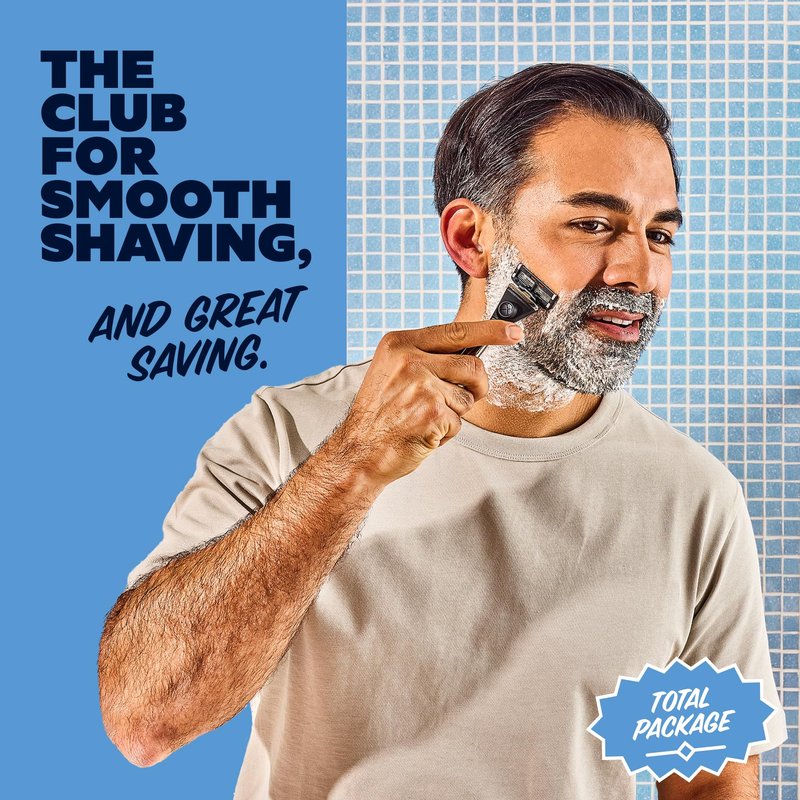 Dollar Shave Club | Total Package Gift Set | 4 Extra Close Refill Cartridges, 1 Heavy Metal Handle, 1 Prep Scrub 3 ounce, 1 Shave Butter 3 ounce, 1 Post Shave Dew 3.4 ounce, Razors for Men