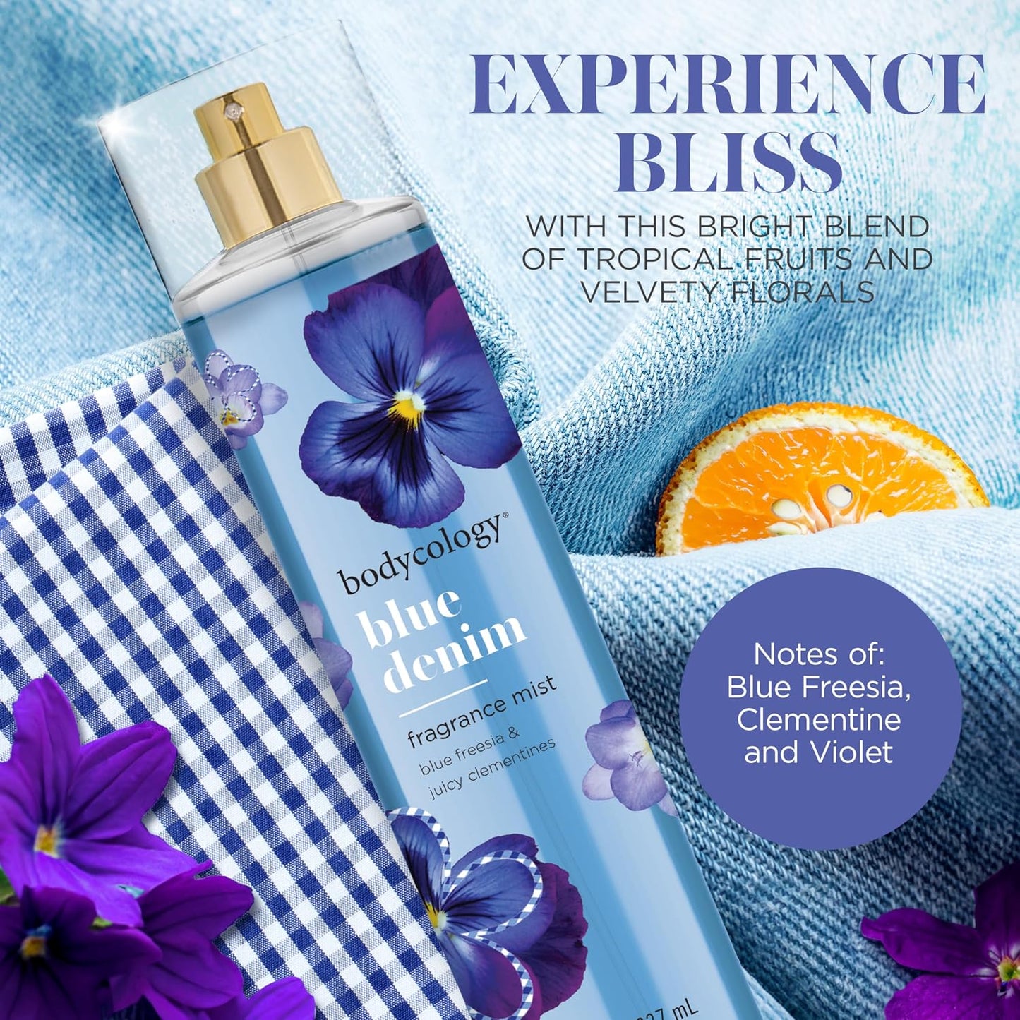 Bodycology Body Mist - Long-Lasting Fragrance in Blue Denim | 8 Fl Oz
