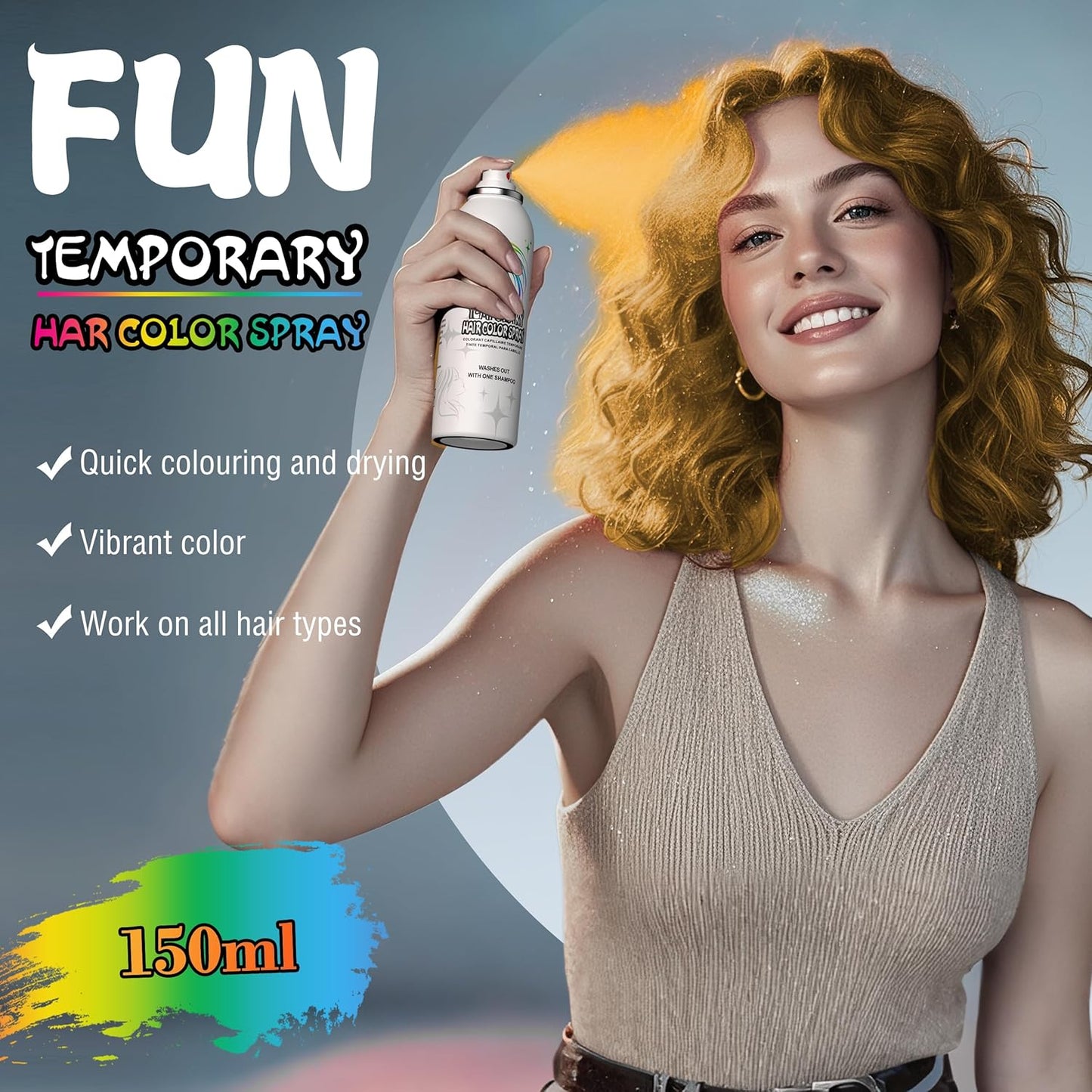 Gold Temporary Hair Color Spray - Washable & Non-Sticky Instant Hair Dye | Perfect for Halloween & Parties, 150ml