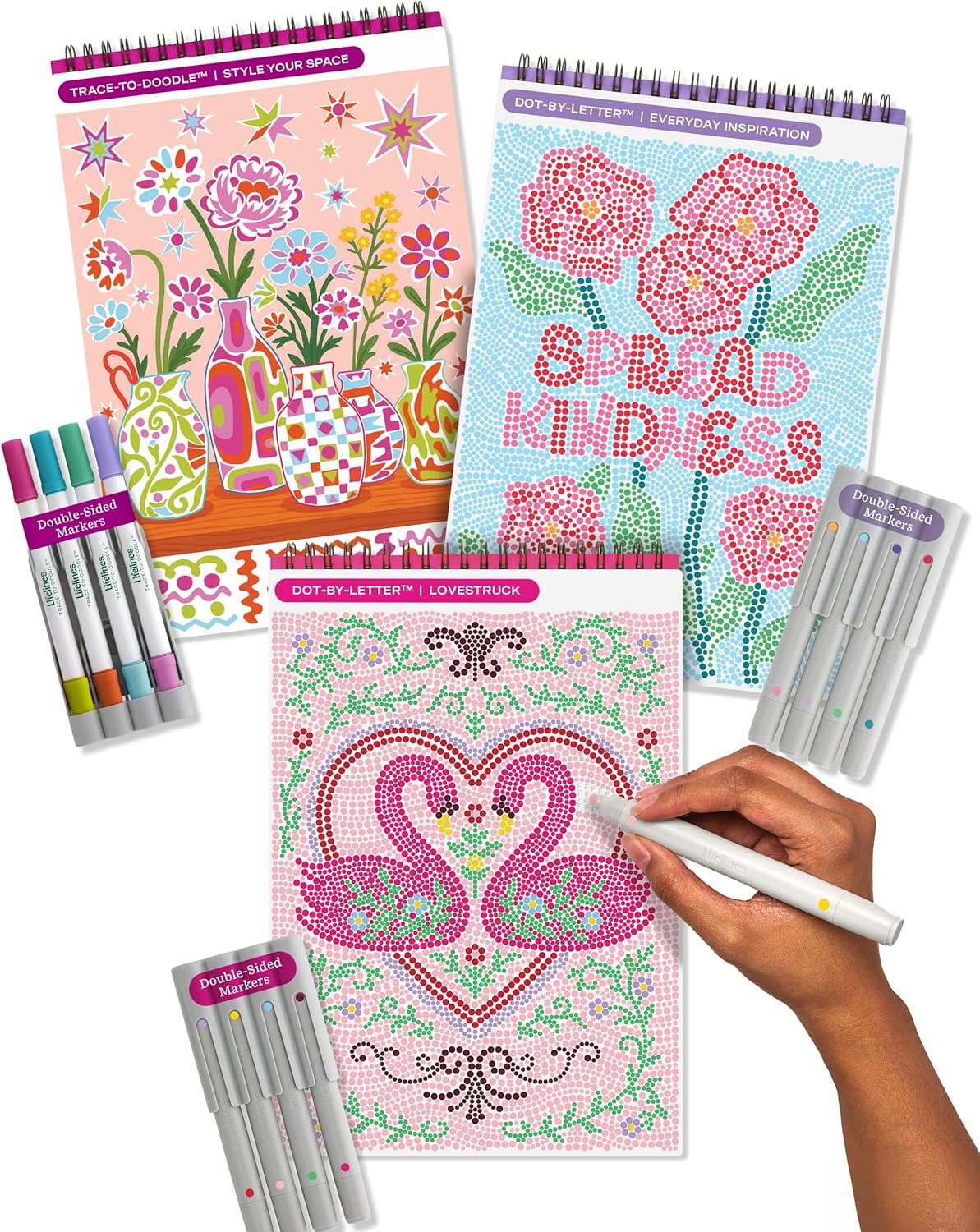 FlowArt Mini Activity Pads - Guided Dot-by-Letter Art Meditations | 3-Pack with 15 Markers & 60 Scenes for All Ages