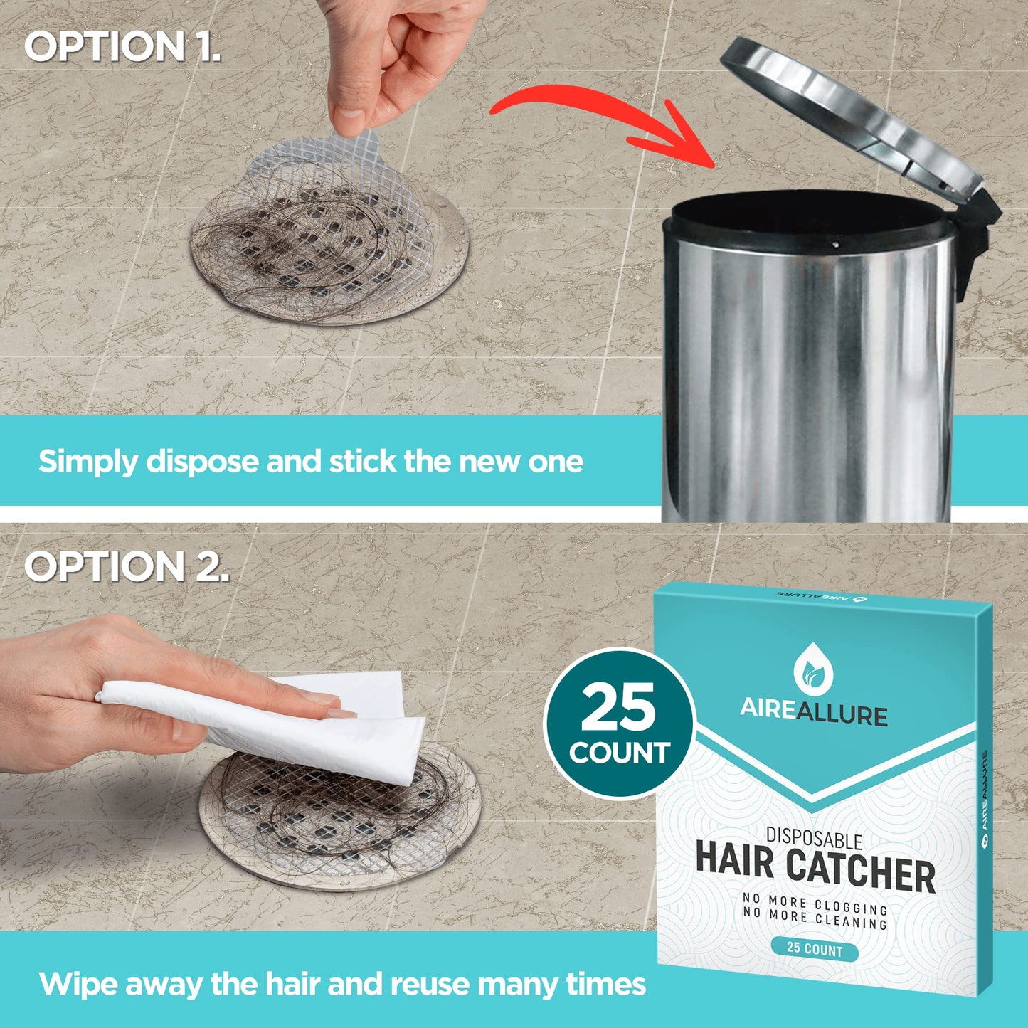 25 Pack Disposable Shower Drain Hair Catcher Mesh Stickers - Peel & Stick Drain Strainers to Prevent Clogs, Strong Waterproof Adhesive, Mess-Free Disposable Drain Covers for Shower & Bathtub