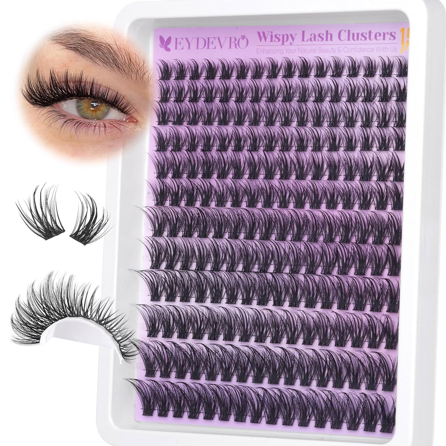 Wispy Lash Clusters - Natural 9-18mm Eyelash Extensions | 192 Pcs CD Curvature Individual Lashes for DIY Application