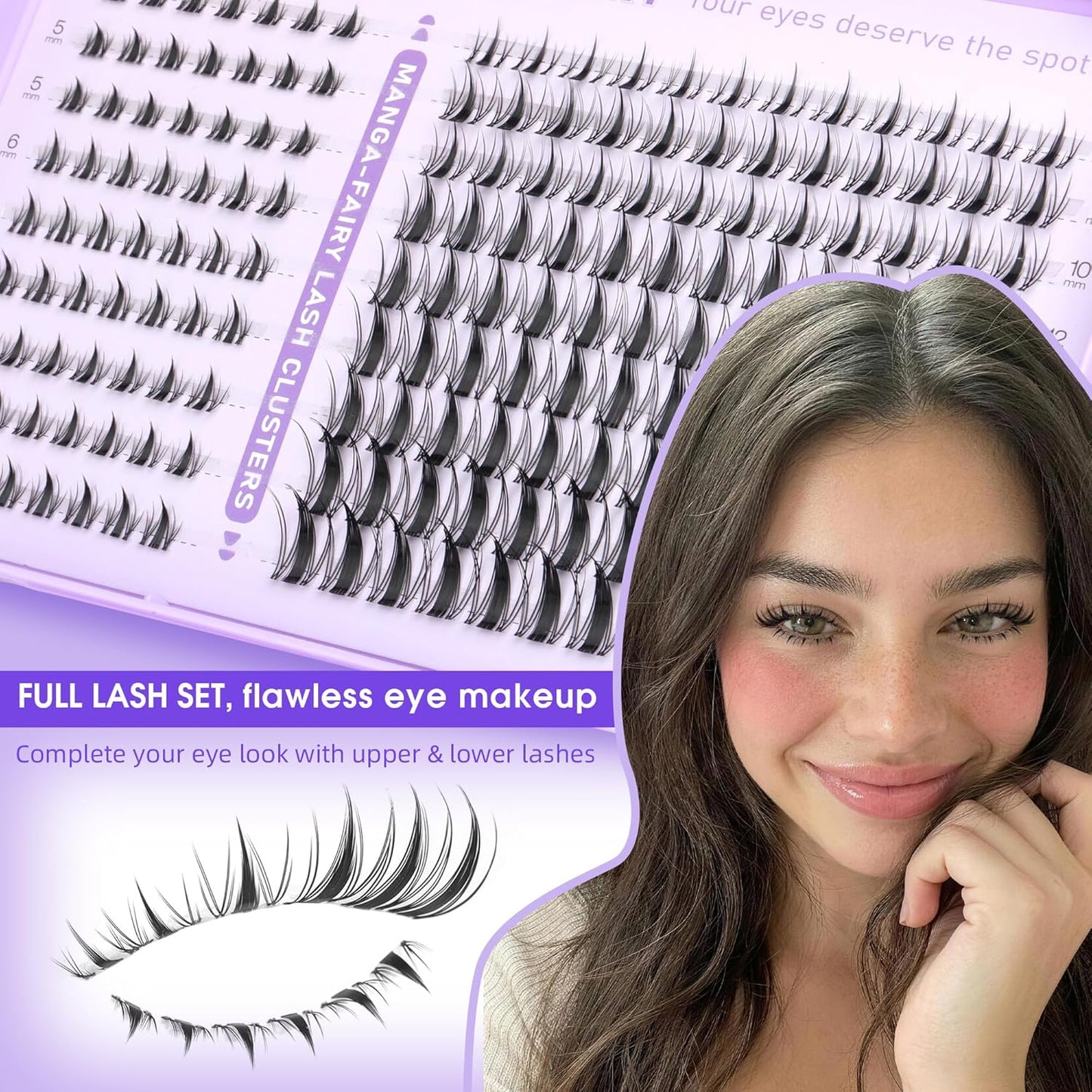 Fairy Lash Clusters - Manga Eyelash Extensions with Bottom Lashes | Natural Wispy Spikes for Daily Makeup