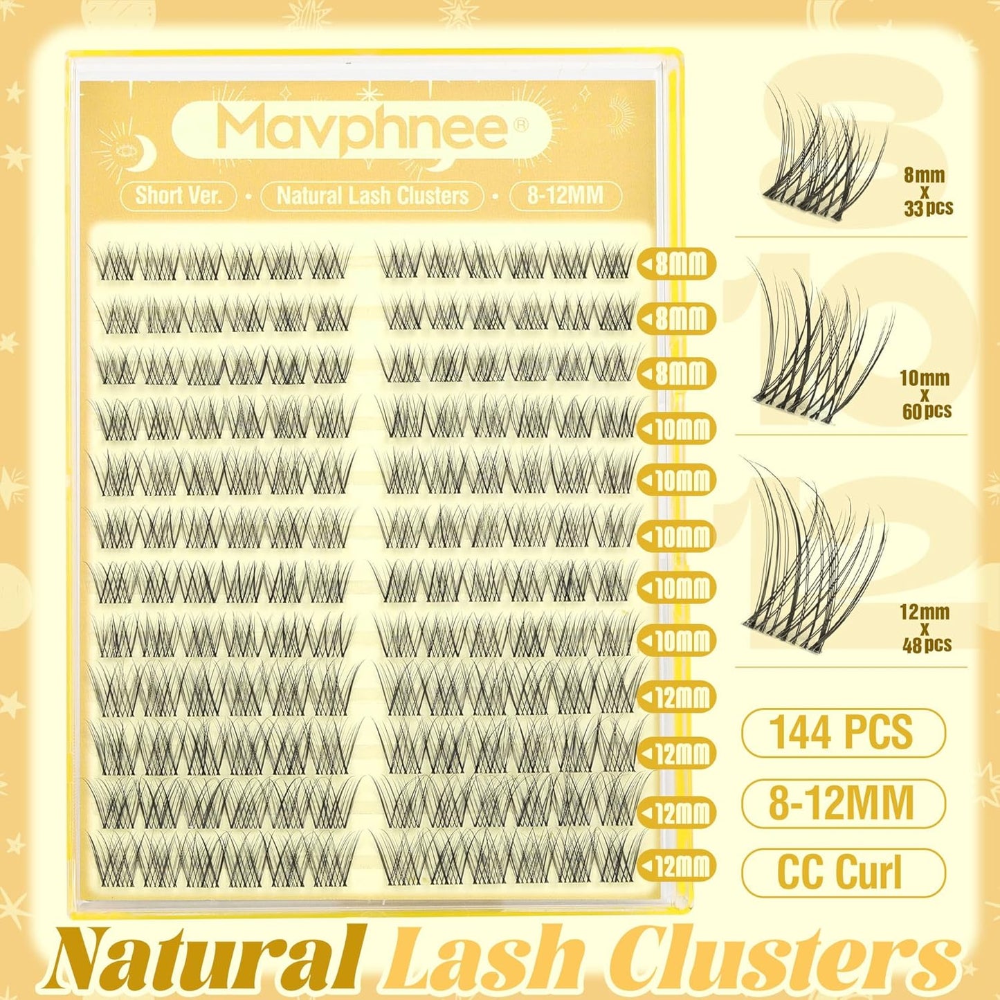 Natural Cluster Eyelash Extensions - Short Lash Clusters 8-10-12MM | CC-Curly Wispy Individual Lashes, 144 Pcs
