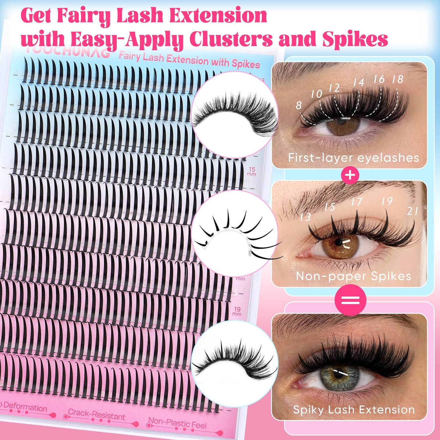 Lash Spikes 320pcs Spiky Lash Clusters 13-21mm D Curve Volume Spiky Cluster Eyelash Extensions Fairy Spike Eyelash Clusters for DIY Professional Individual Lash Extension by TOOCHUNAG