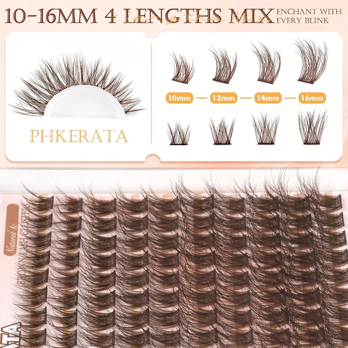 Brown Lash Clusters - Wispy C Curvature Eyelash Extensions | 110 Pcs DIY Individual Lashes, 10-16 mm