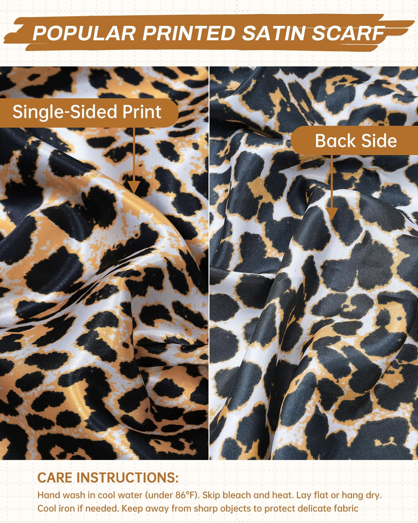 Mesovor 35” Square Head Scarf for Women, 3 Pack Like Silk Satin Headscarf Hair Neck Scarf Top Bandanas for Sleeping (Leopard(Black/Yellow/Coffee))