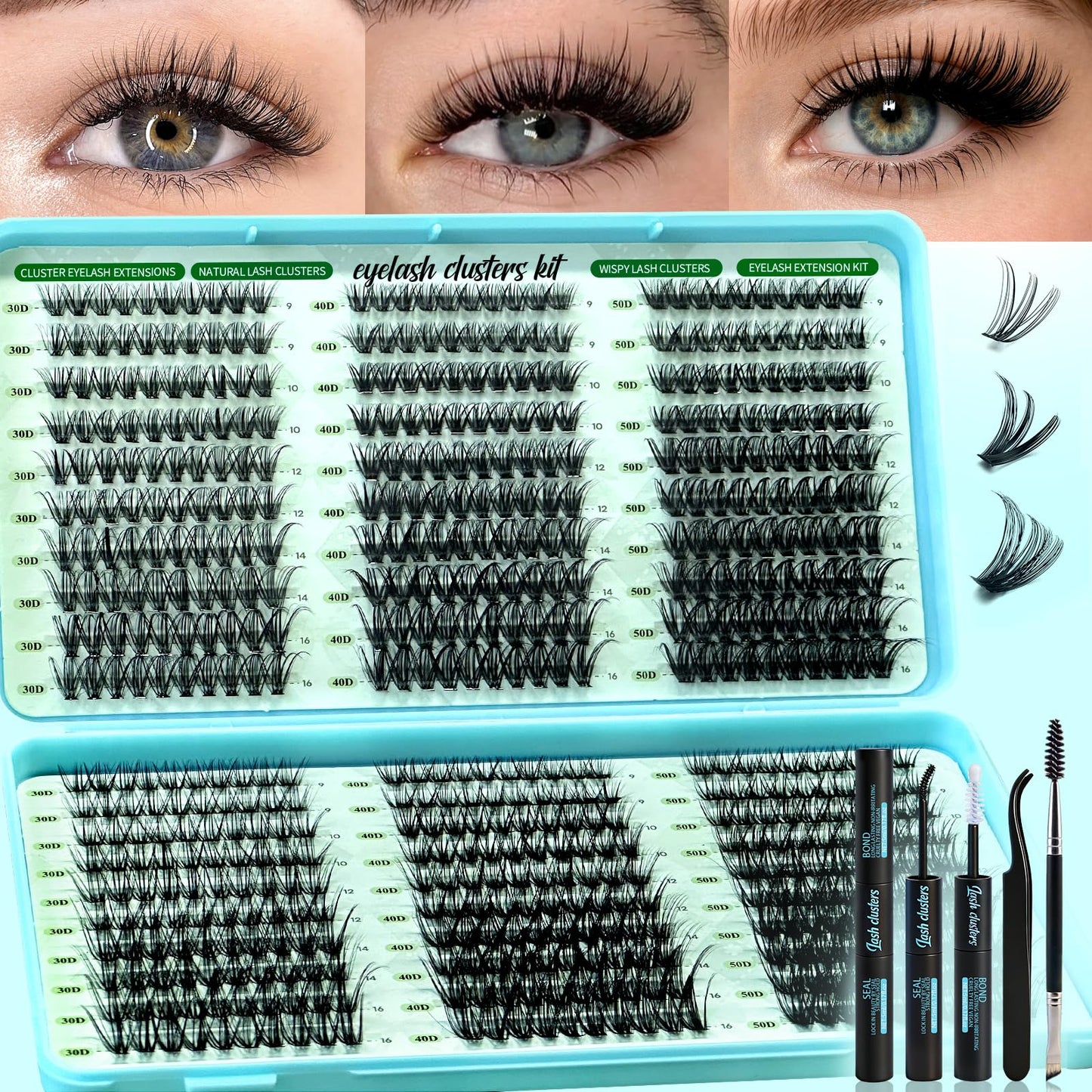 600pcs Wispy Lash Clusters Kit D Curl Lashes Cluster Natural Look Eyelashes