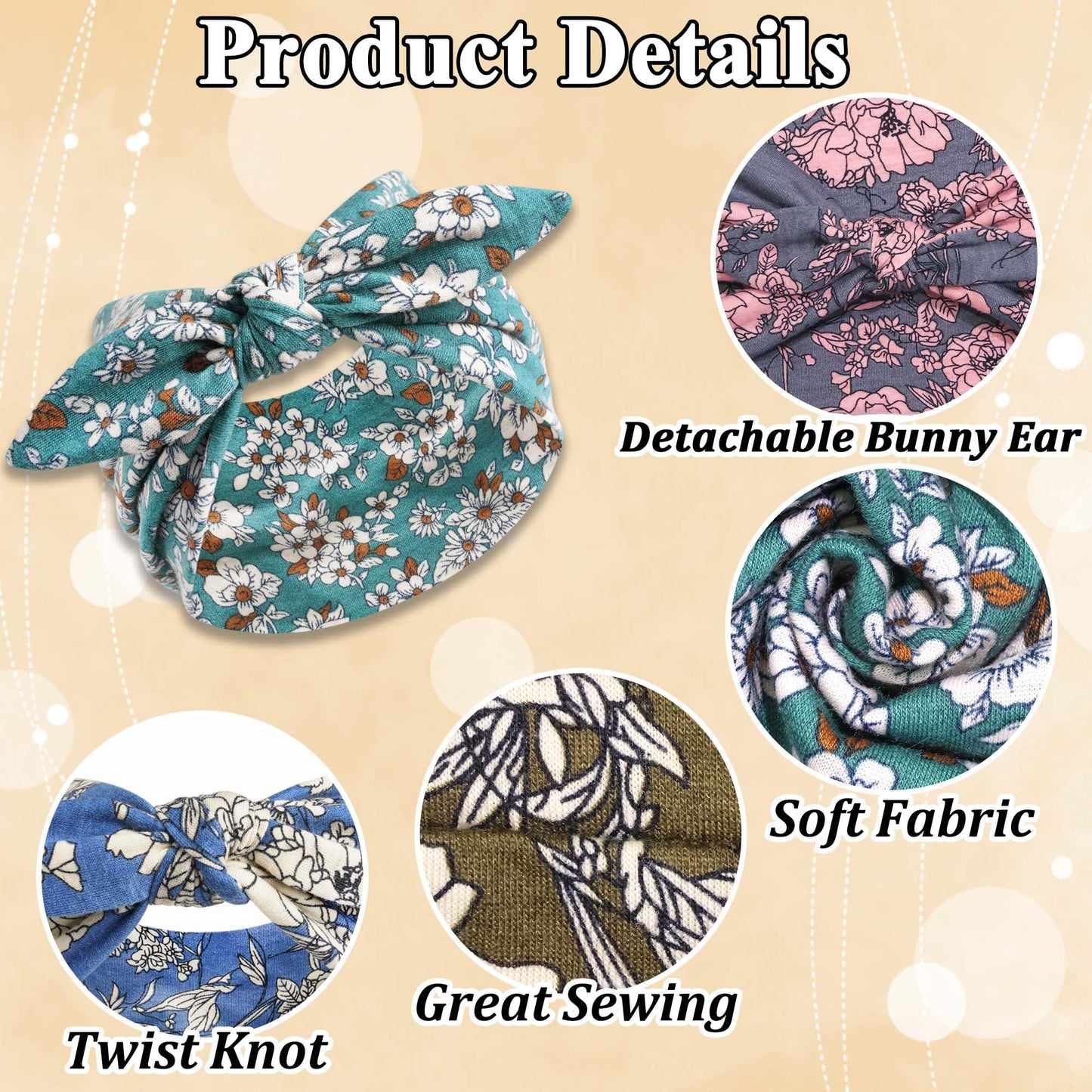 FARSYOD Headbands for Women Floral Boho Bandana Head Bands Wide Head Wraps Knotted Bow Hair Scarf Headband Non Slip Turban Fashion Hair Bands Cute Bandanas For Women Girls 4 Pack