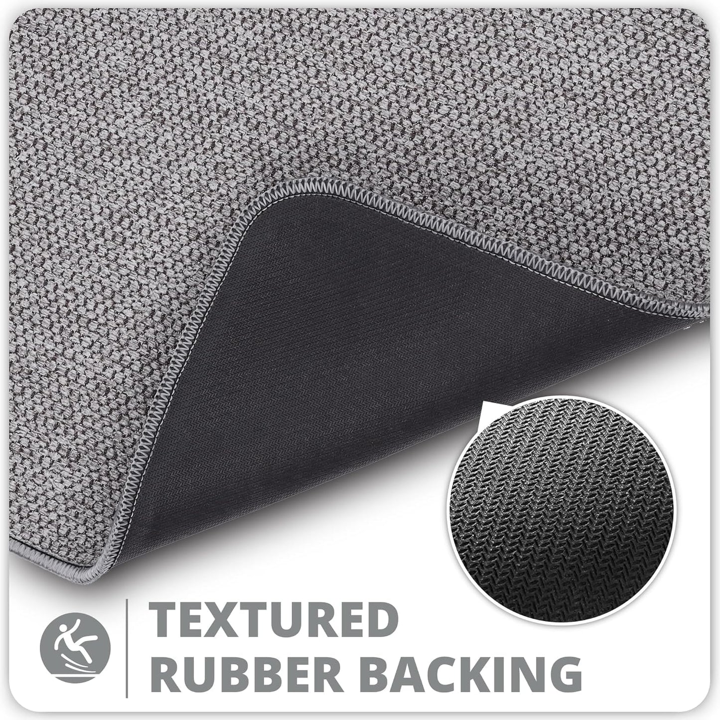 Ultra Thin Bath Mat - Non-Slip Rubber Bathroom Rug, Quick Dry & Absorbent | Grey, 1'5"x2'3" (17x27 Inch)