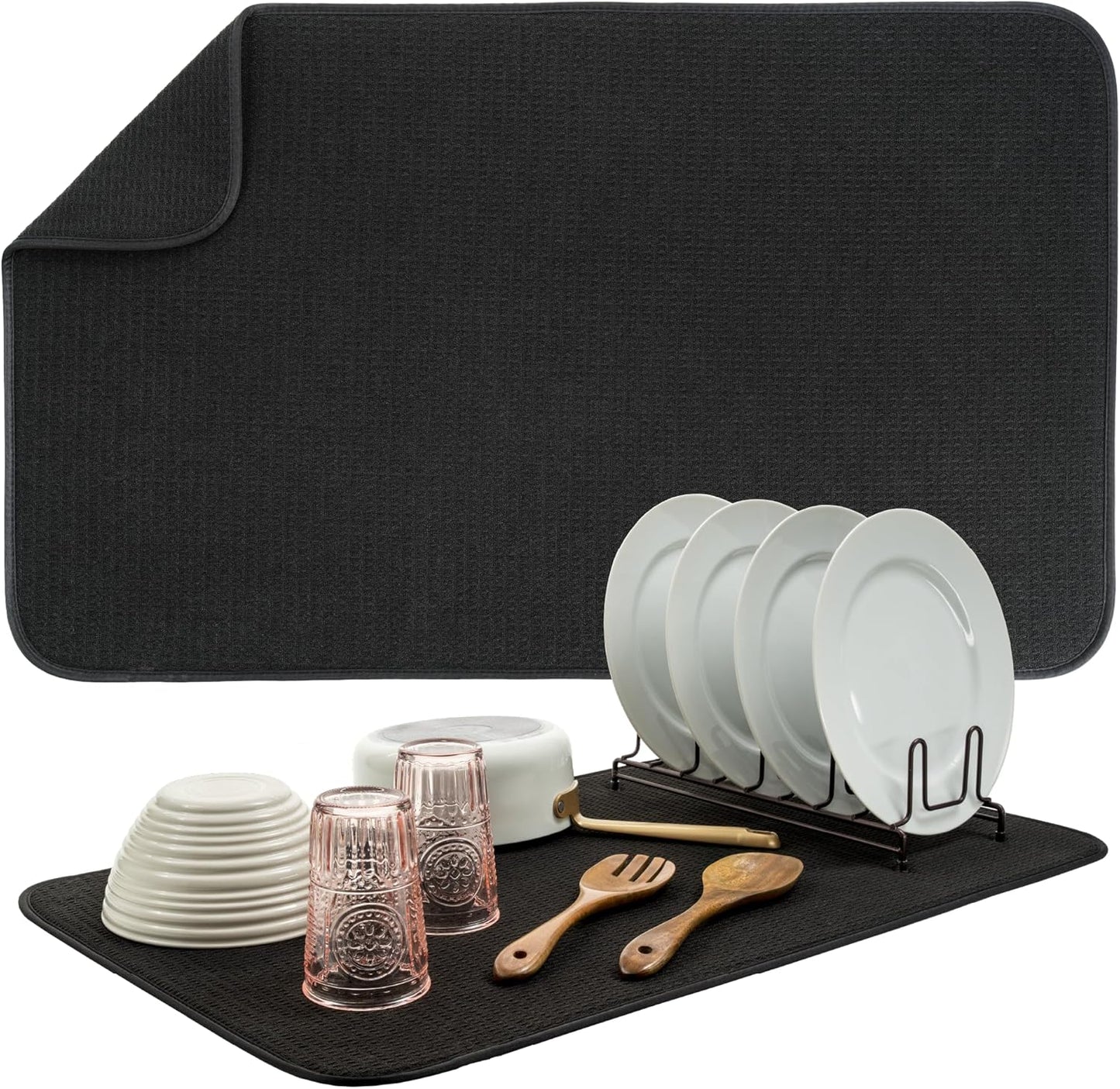 Dish Drying Mat XL - Absorbent Microfiber Kitchen Counter Pad | 18” x 24” | Charcoal