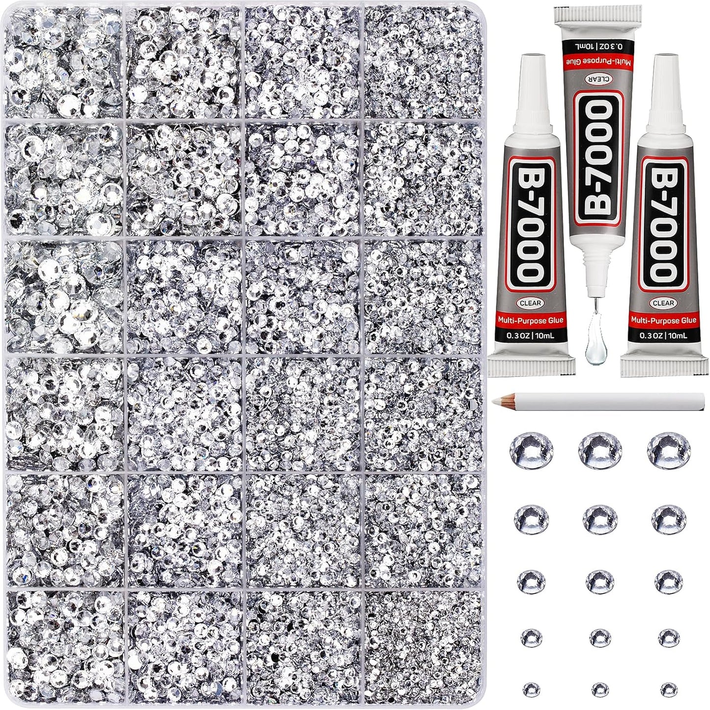 Red Rhinestones Bedazzler Kit - 6500 Pcs Flatback Crystals & B7000 Glue | 2-6mm Resin Gems for Crafts, Clothes, Shoes, Nails